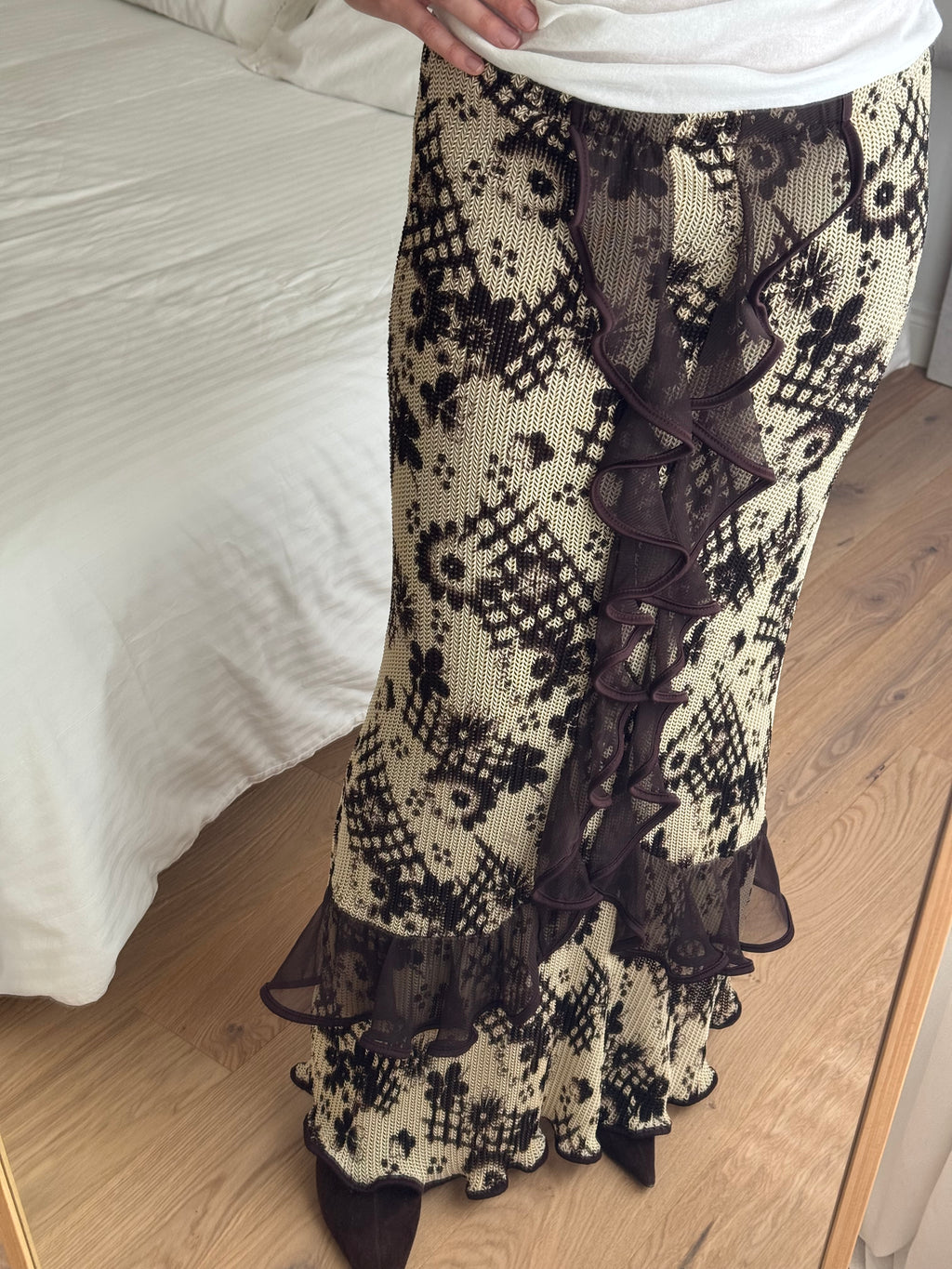 Rouches brown and sand long skirt