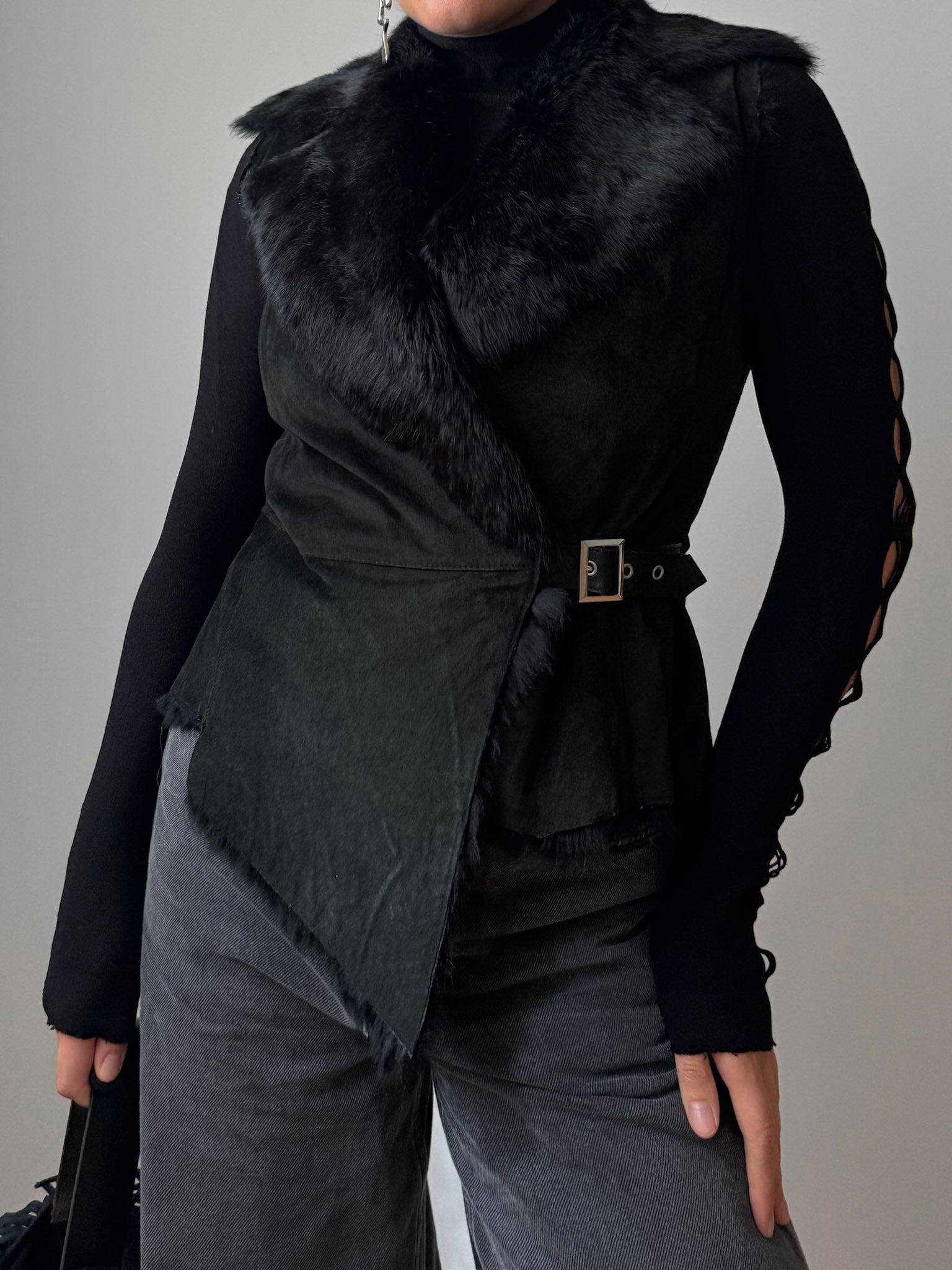 Real fur black vest
