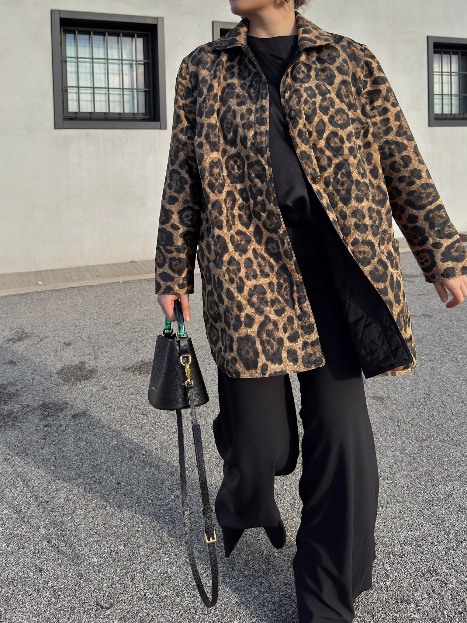 Quilted double face animalier jacket
