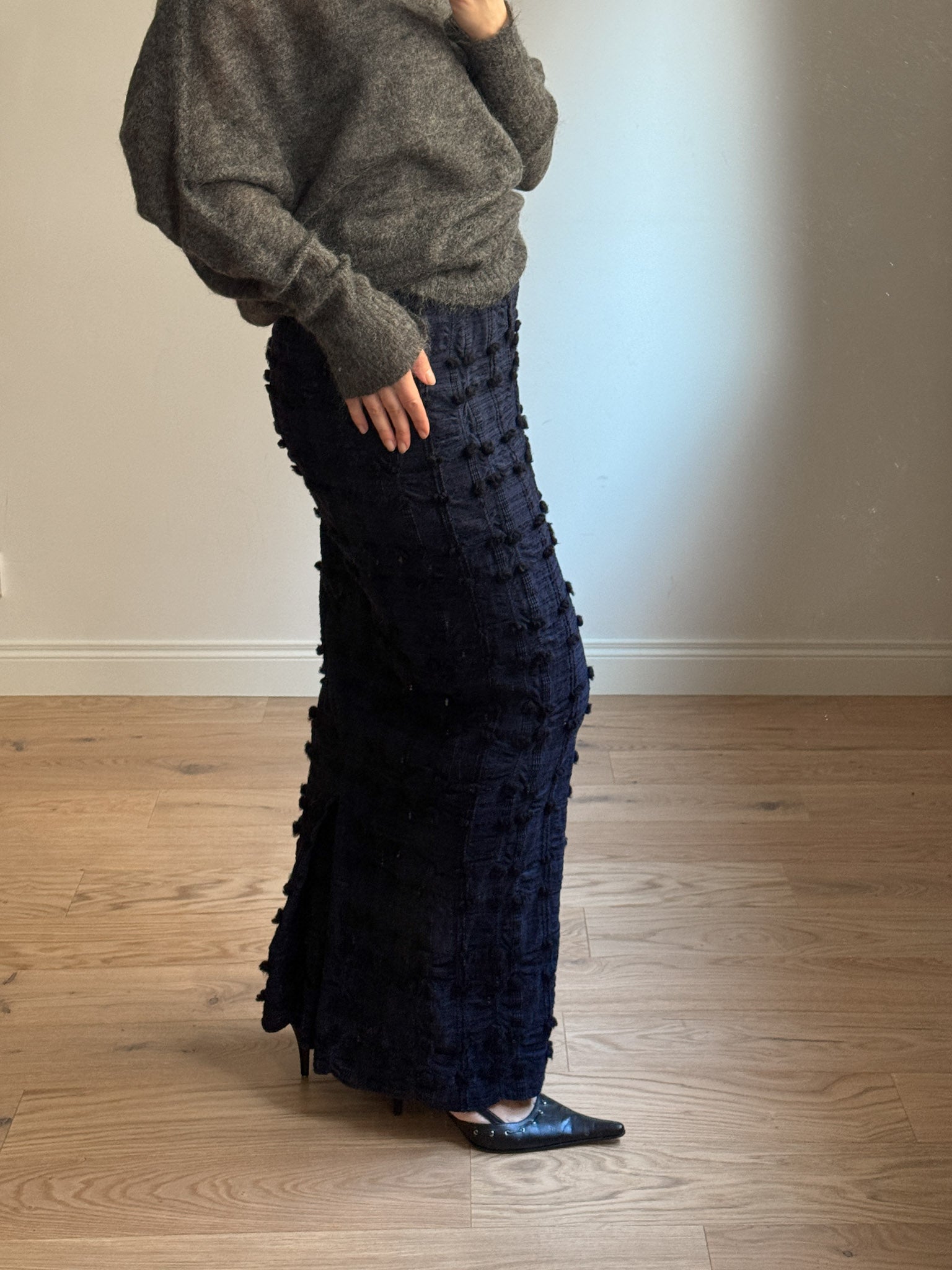 Textured cotton blue skirt