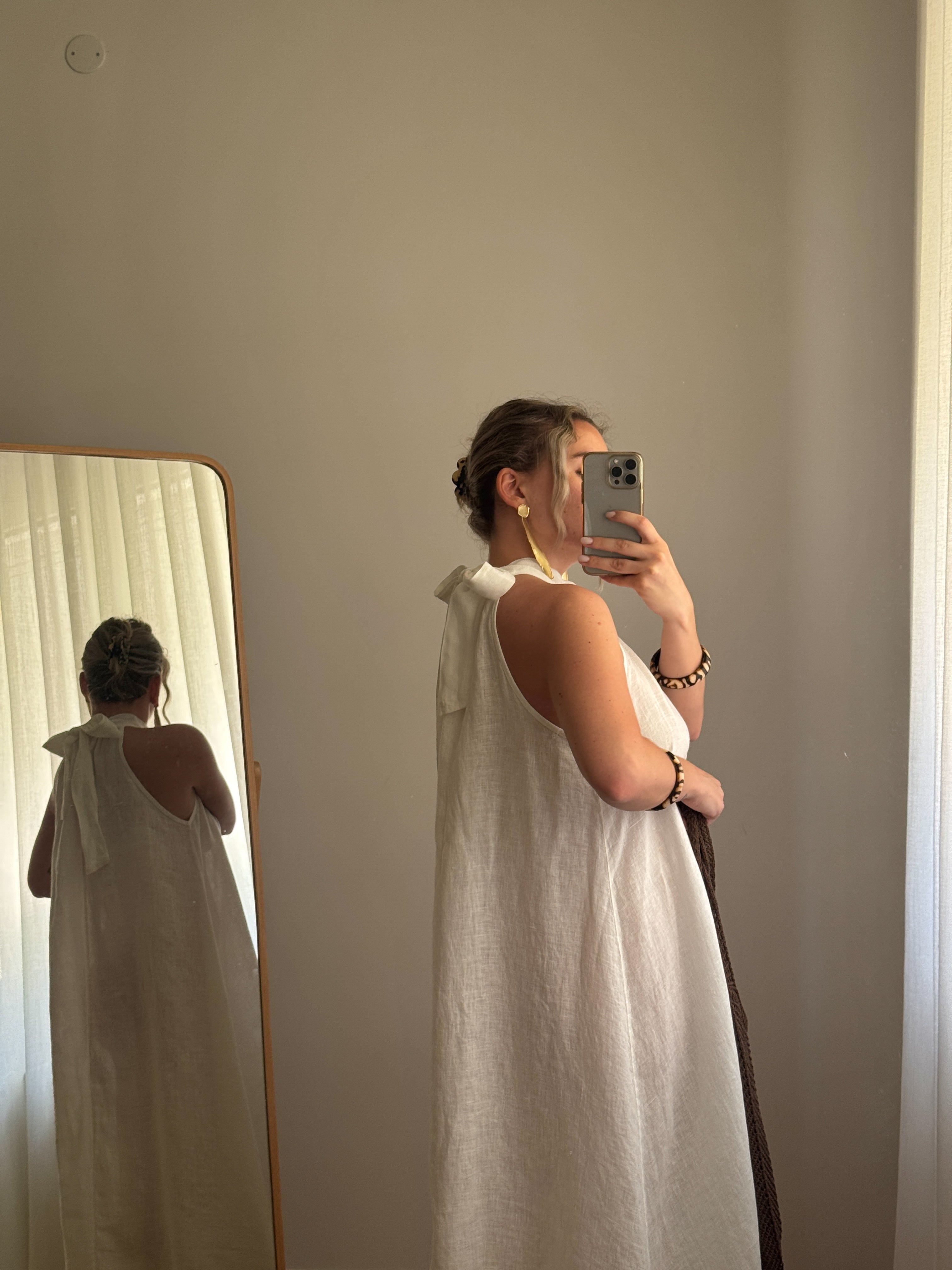 Abito in lino con fiocco - Bianco