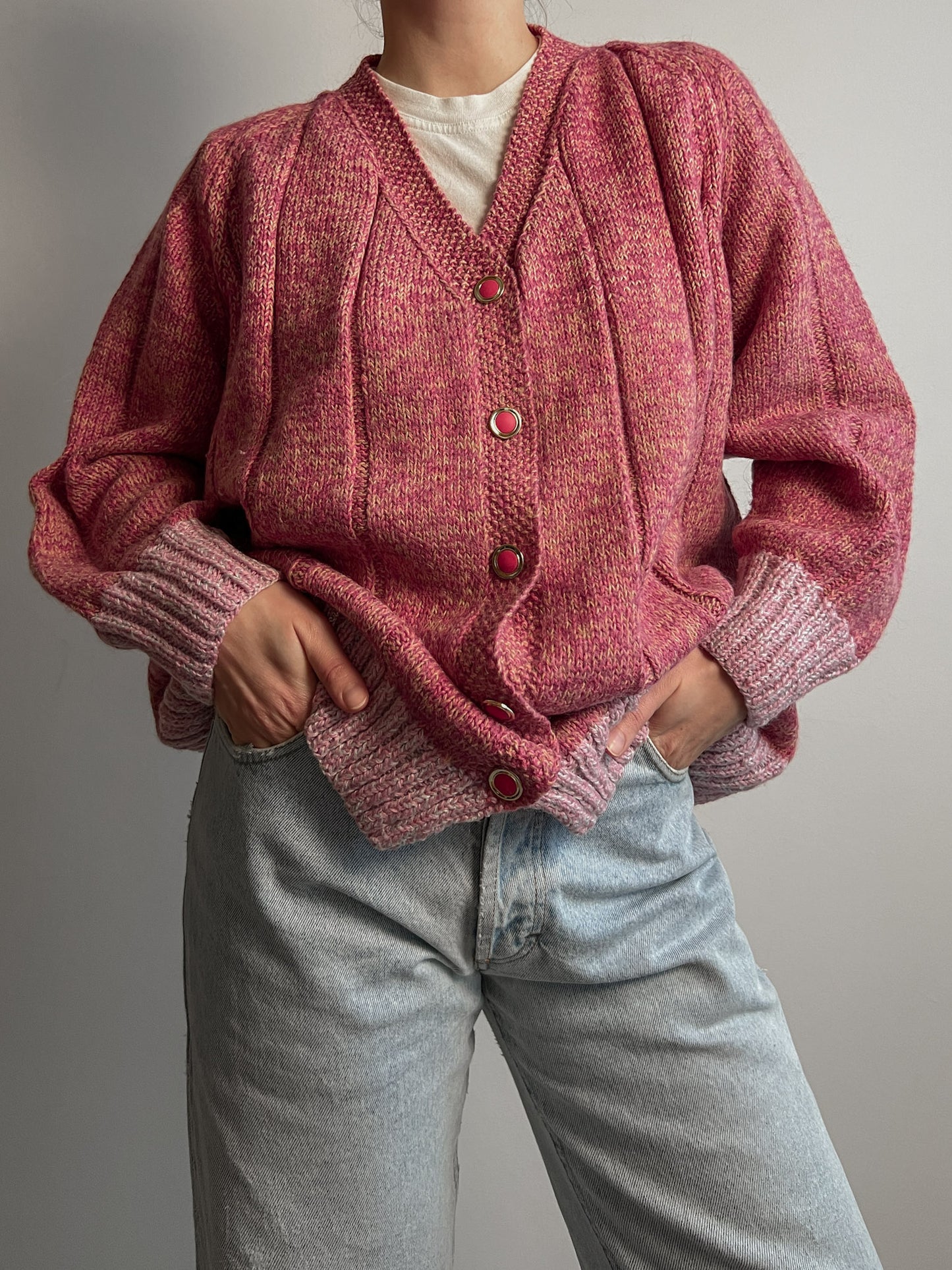 Pure wool embroidered pink cardigan