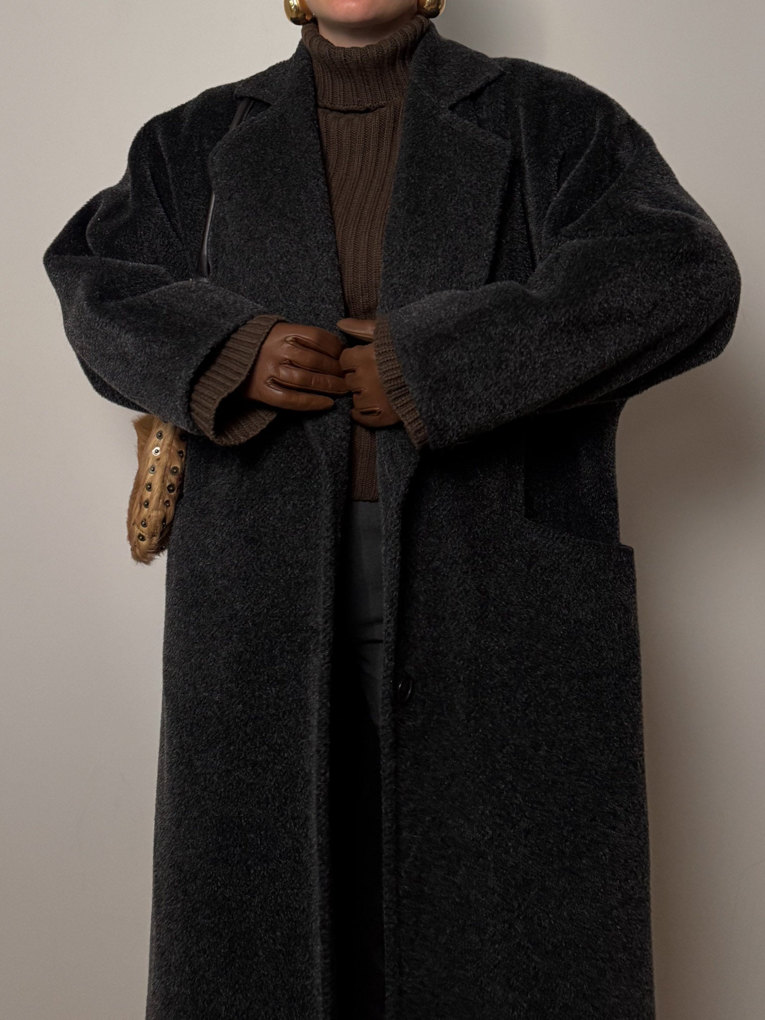 Sportmax lama and wool anthracite coat