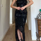 Pure silk sequins black dress