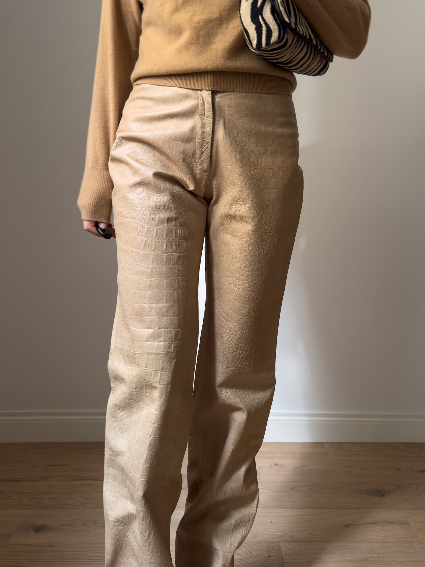 Real leather beige pants