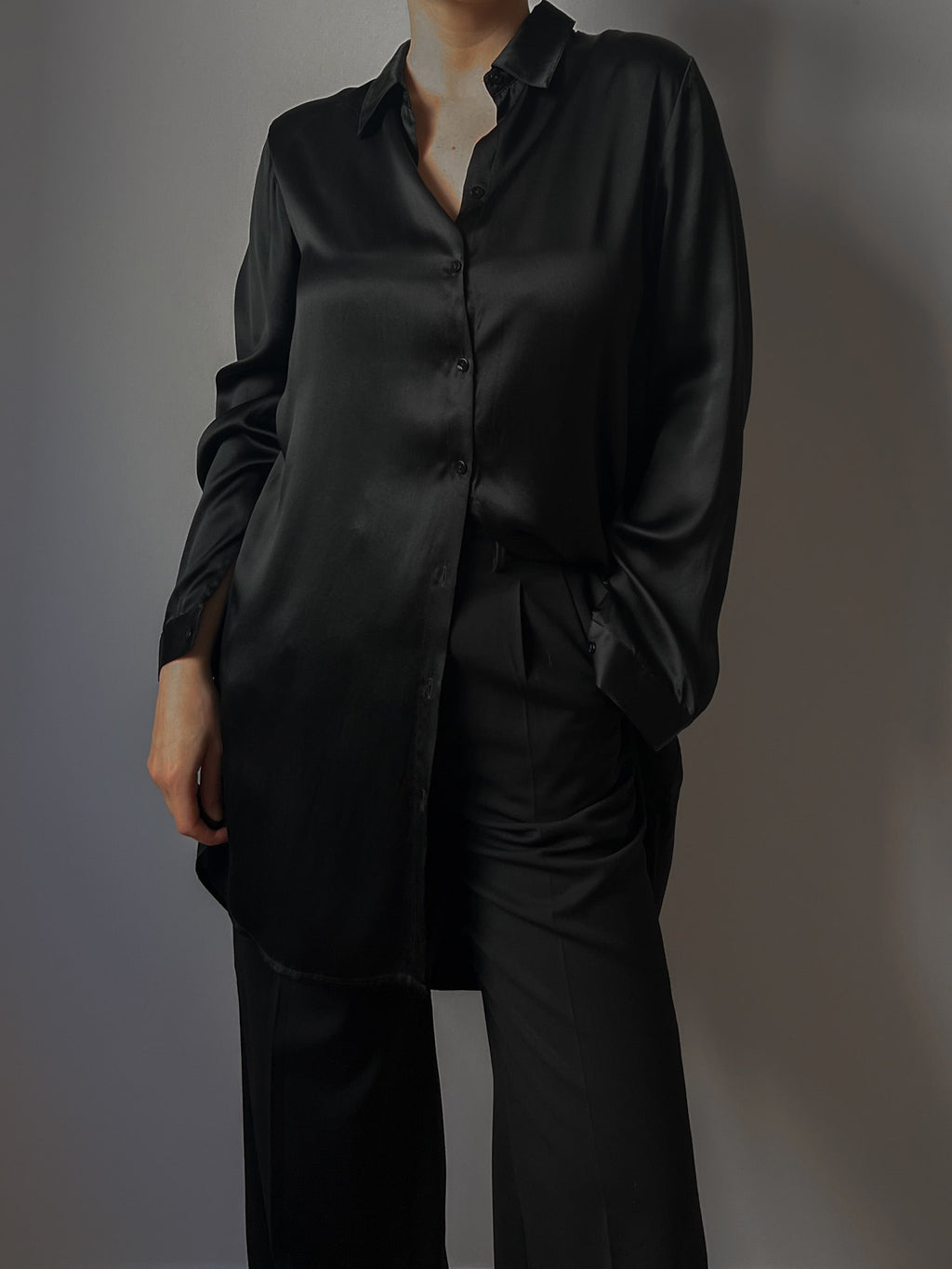 Pure silk black maxi shirt