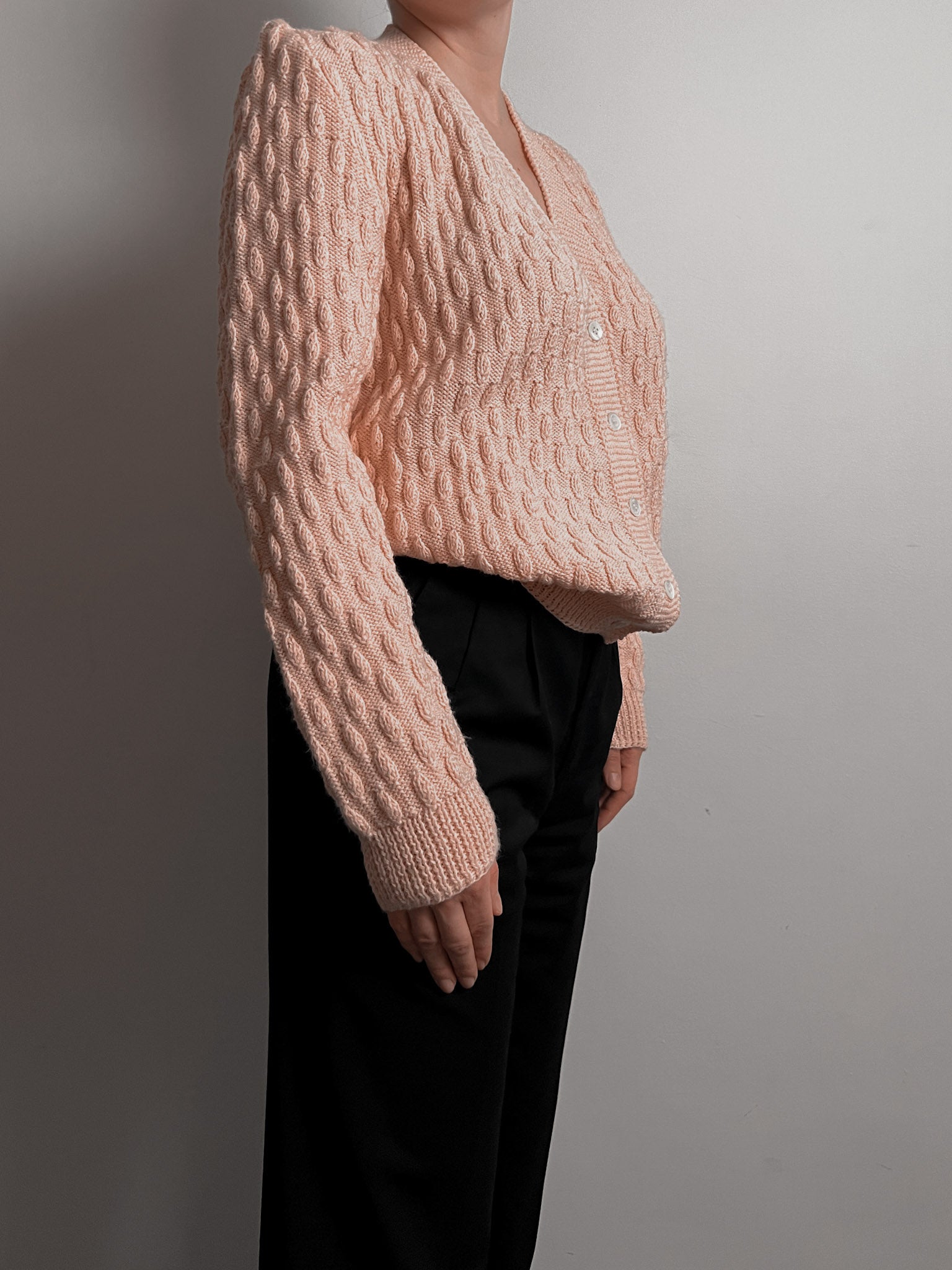 Pure wool embroidered pink cardigan