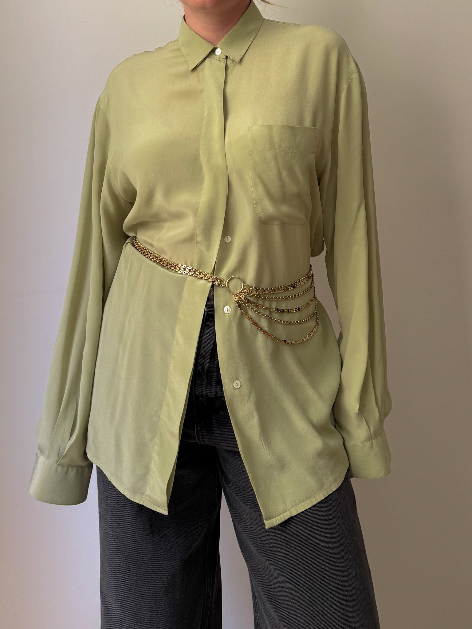 Pure silk green shirt