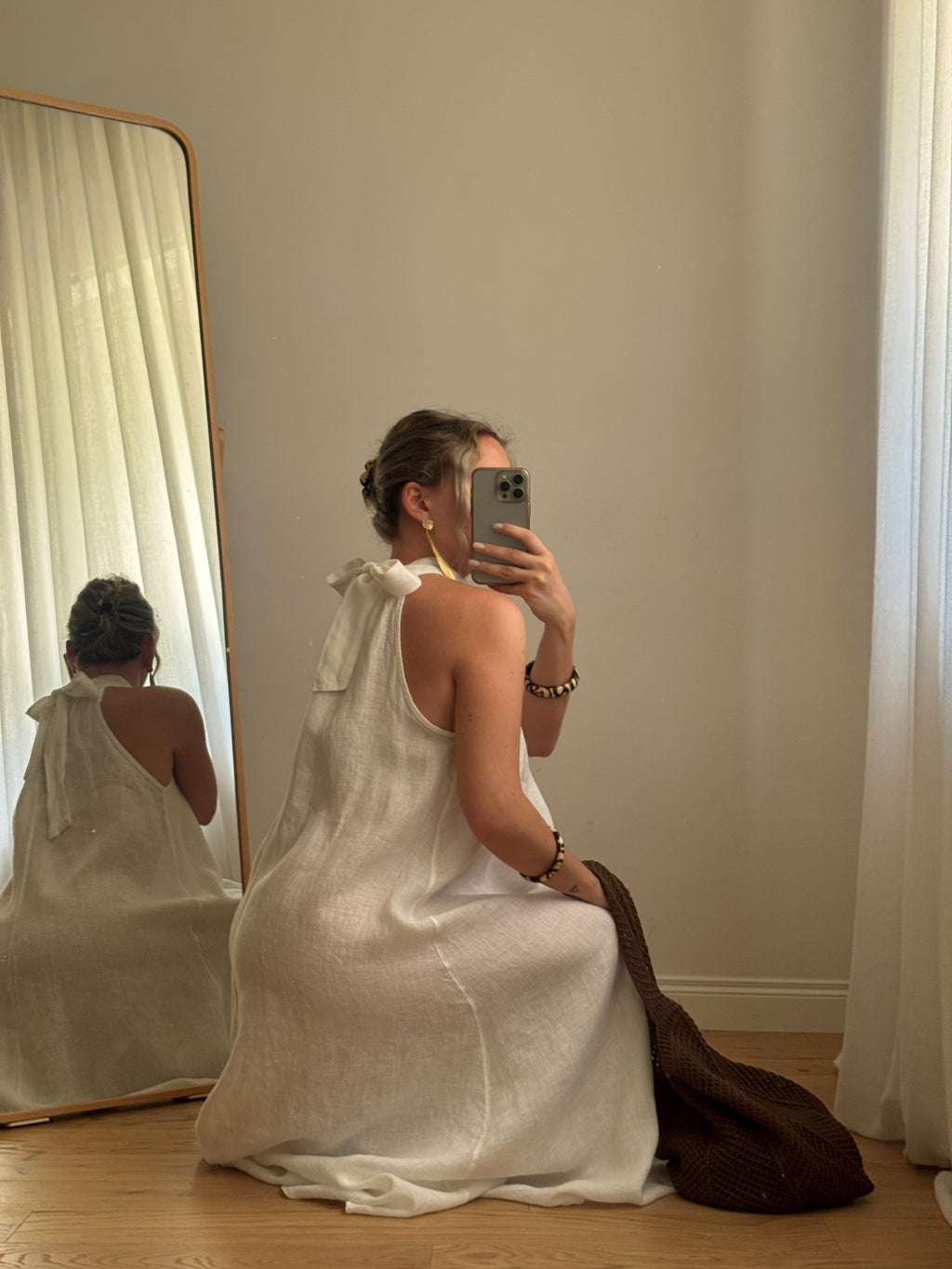 Abito in lino con fiocco - Bianco