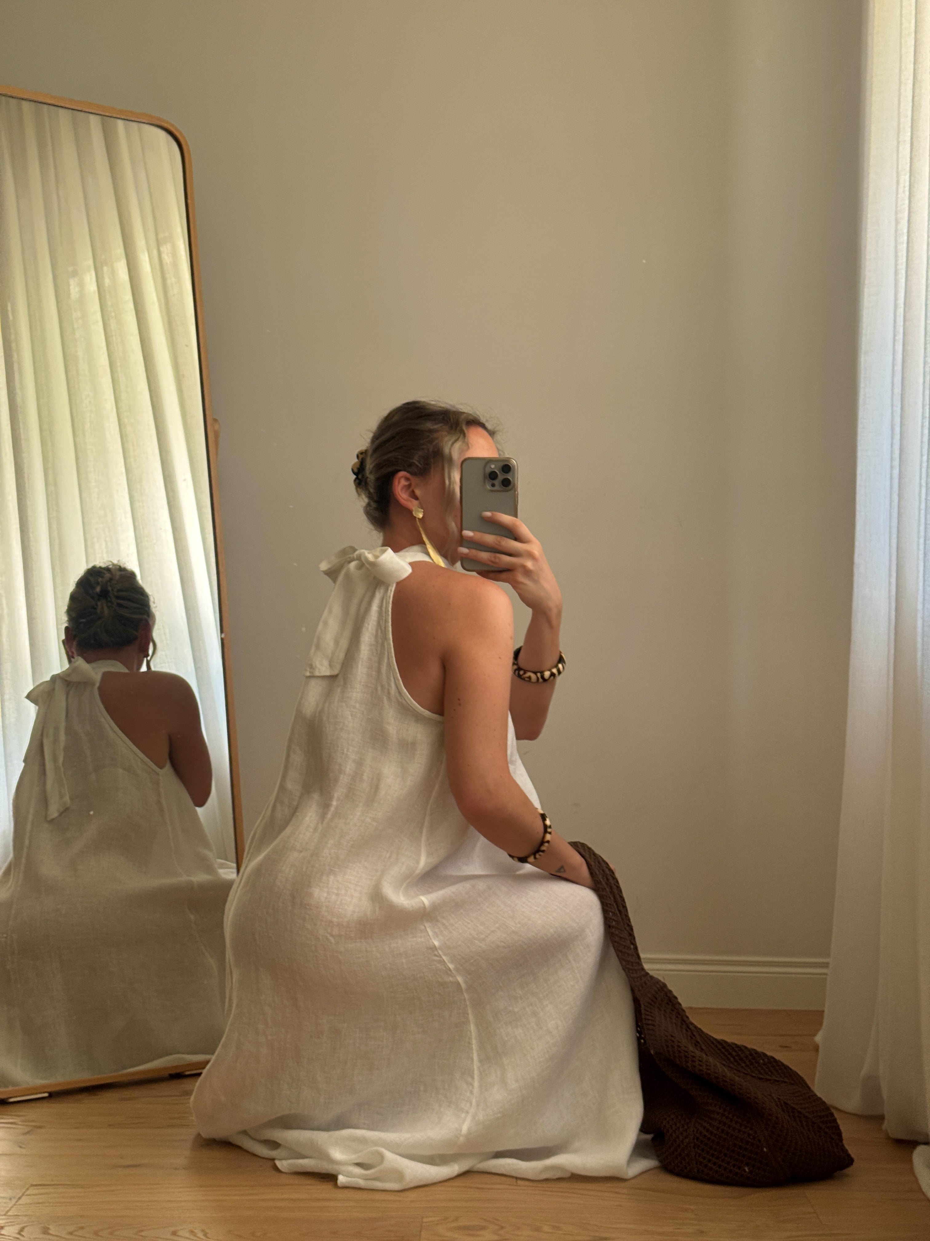 Abito in lino con fiocco - Bianco