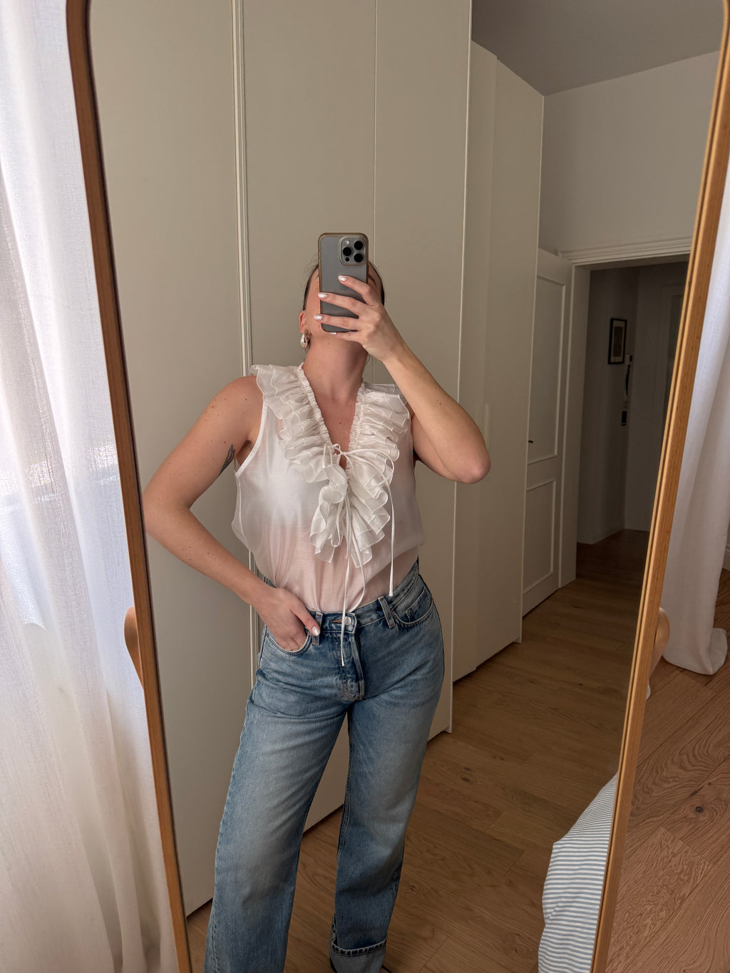 Blusa con rouches in cotone leggero
