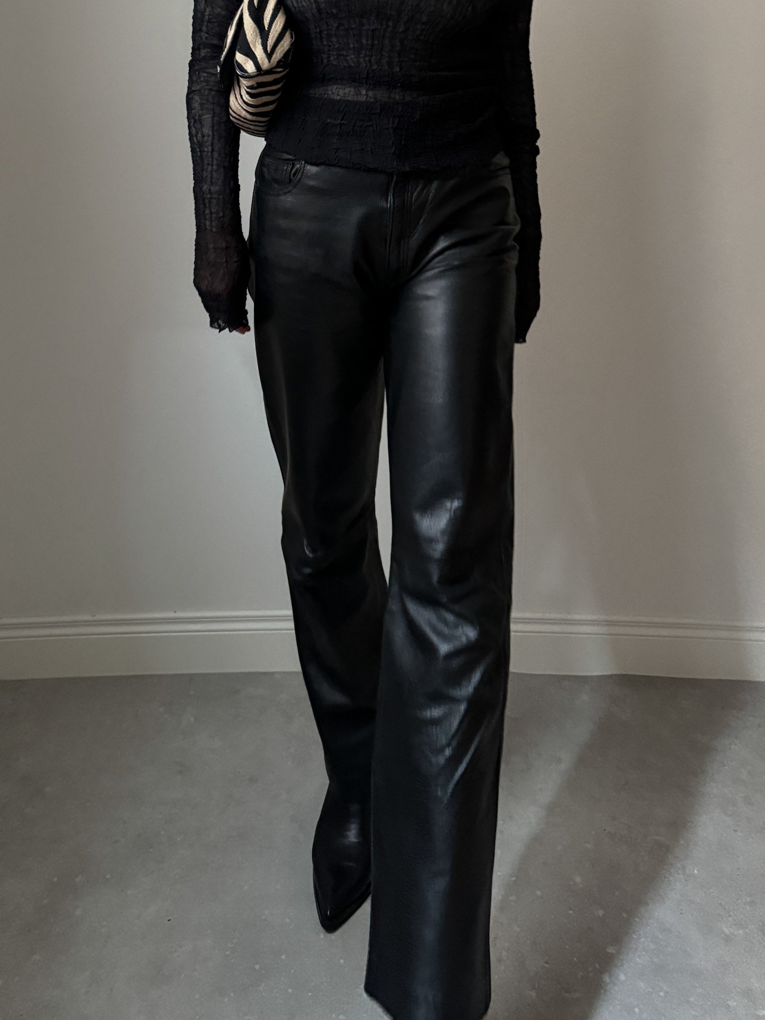 Real leather black pants