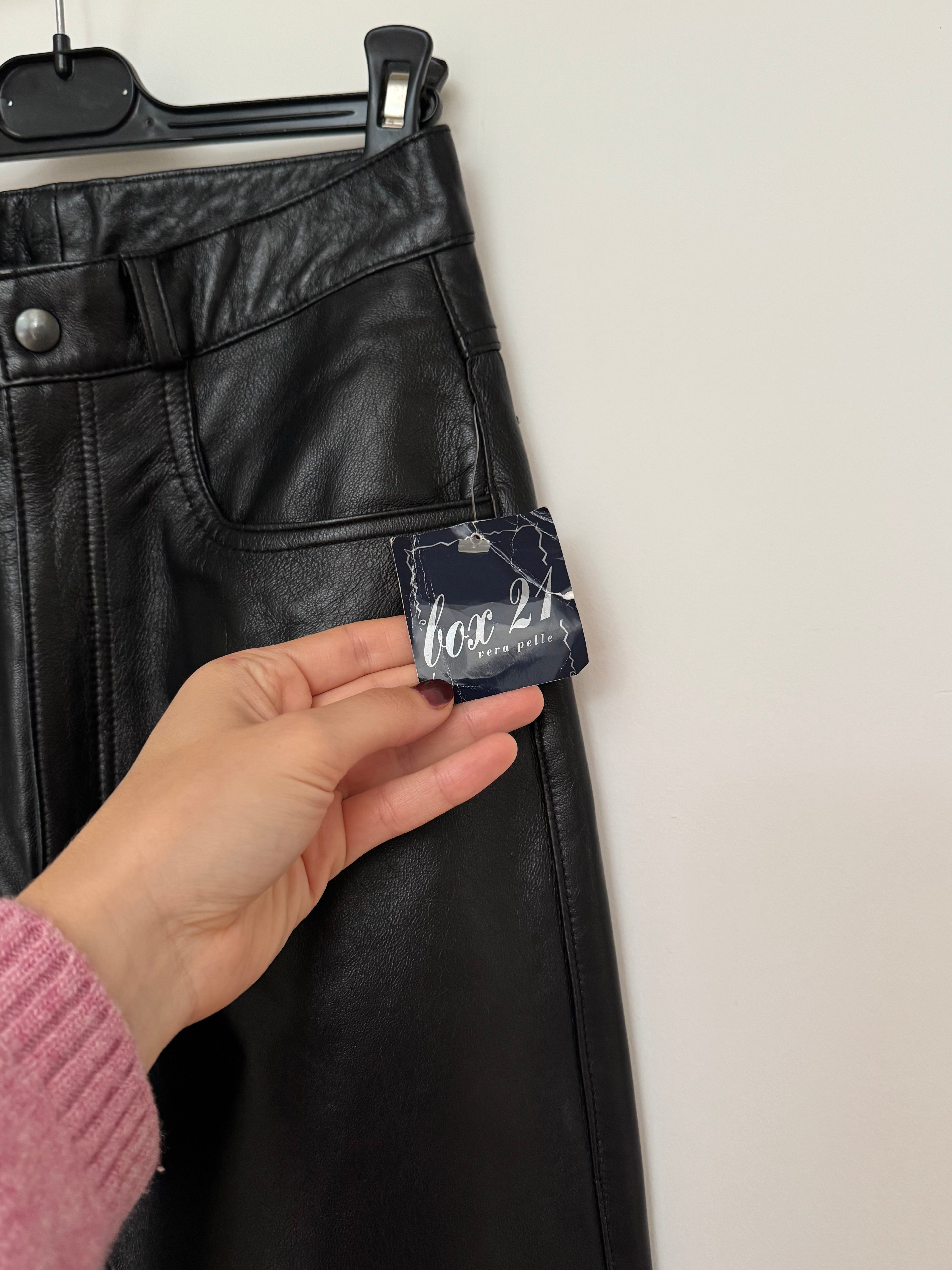 Real leather black pants