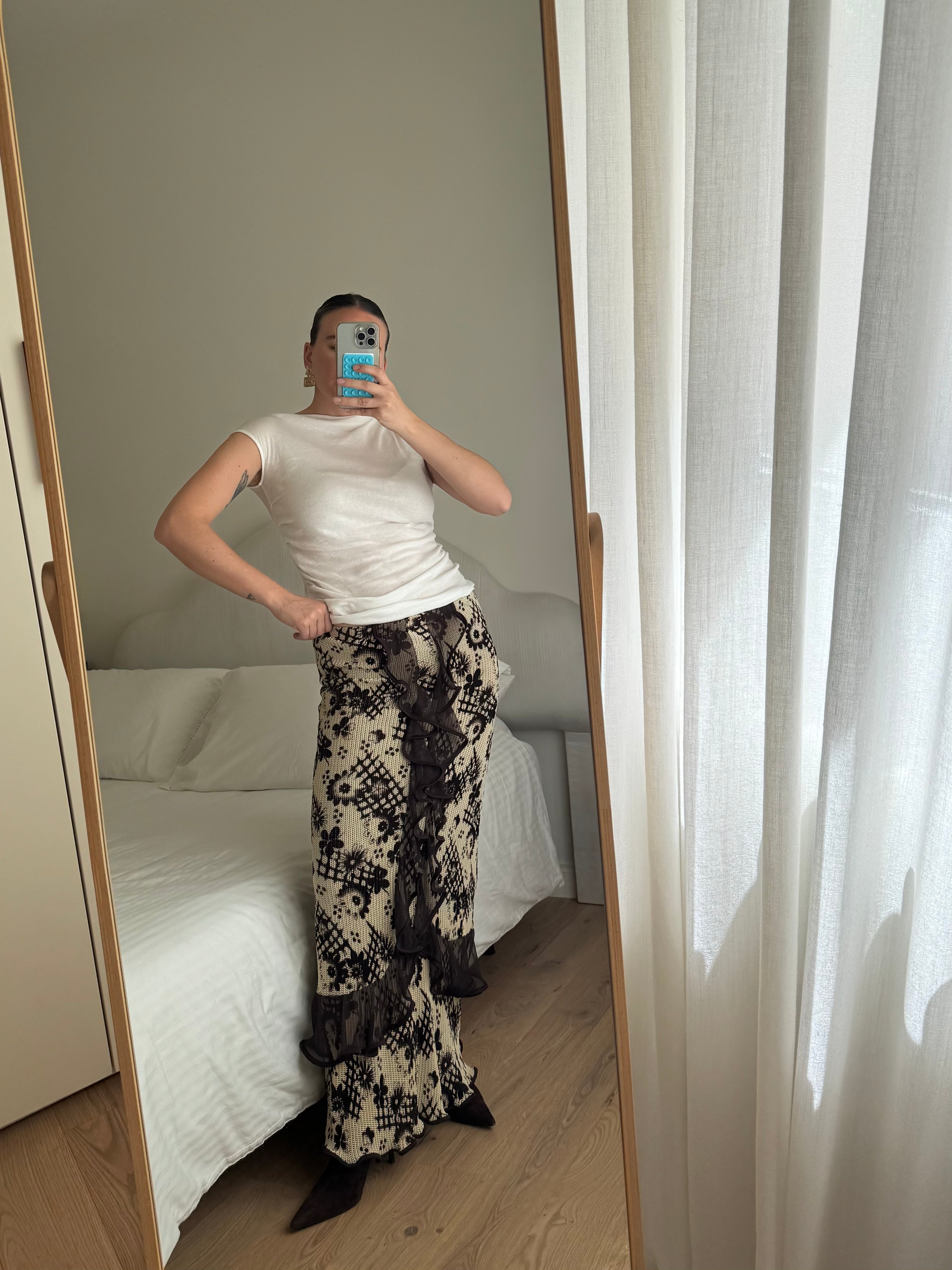 Rouches brown and sand long skirt