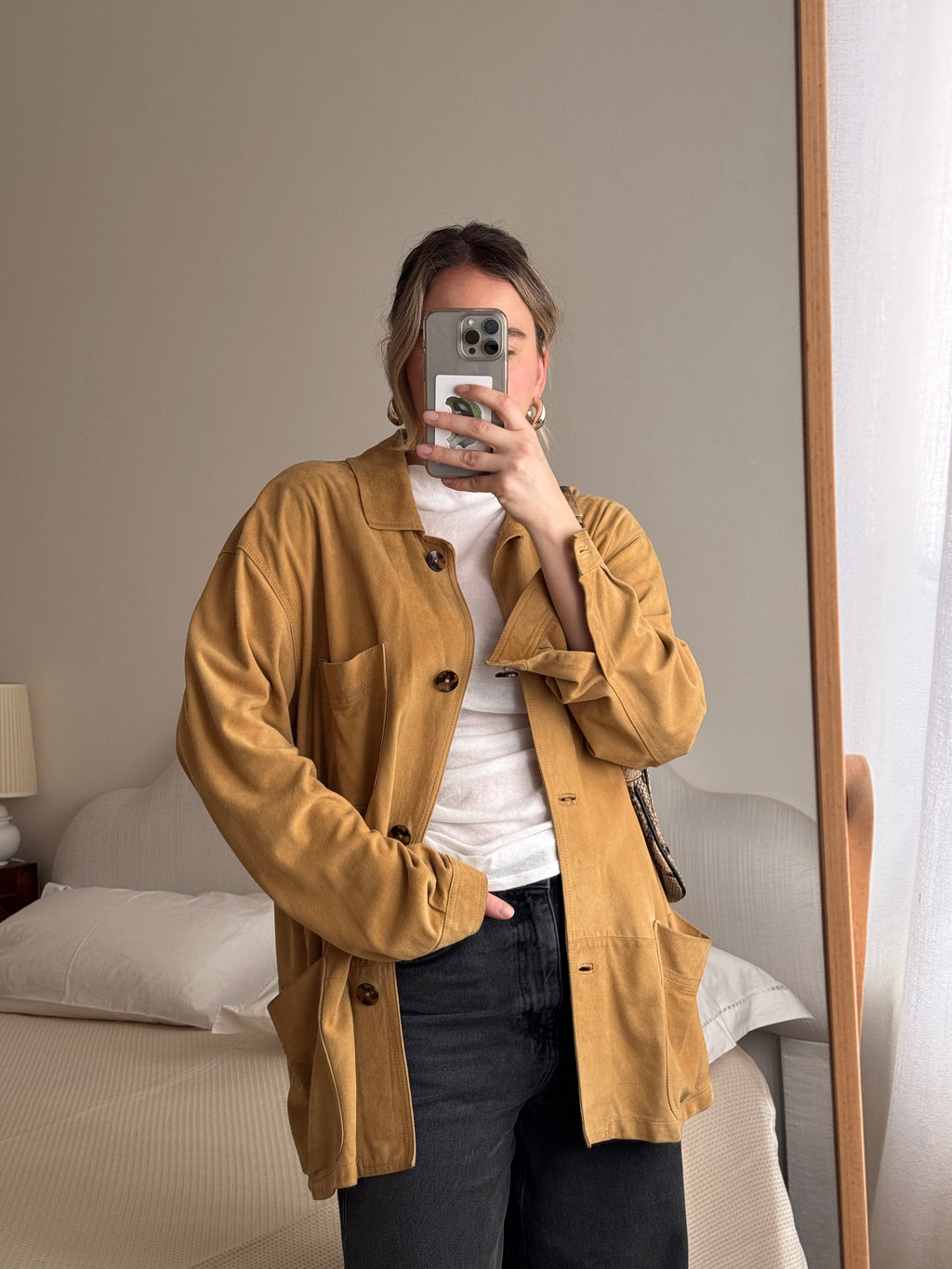Real suede camel shirt