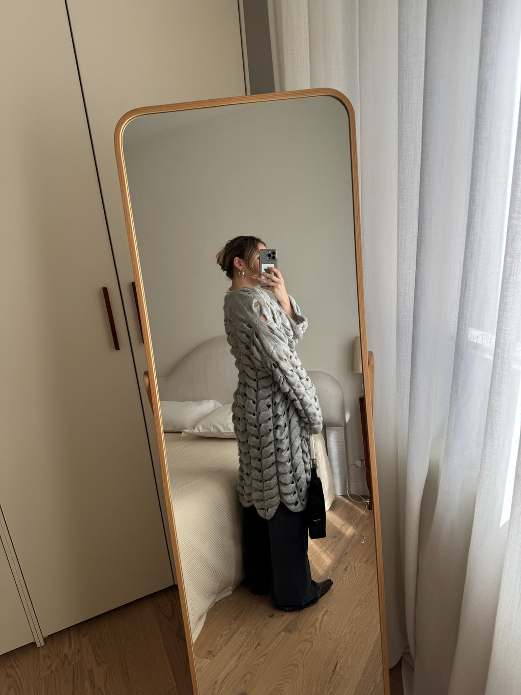 Wool blend grey maxi cardigan