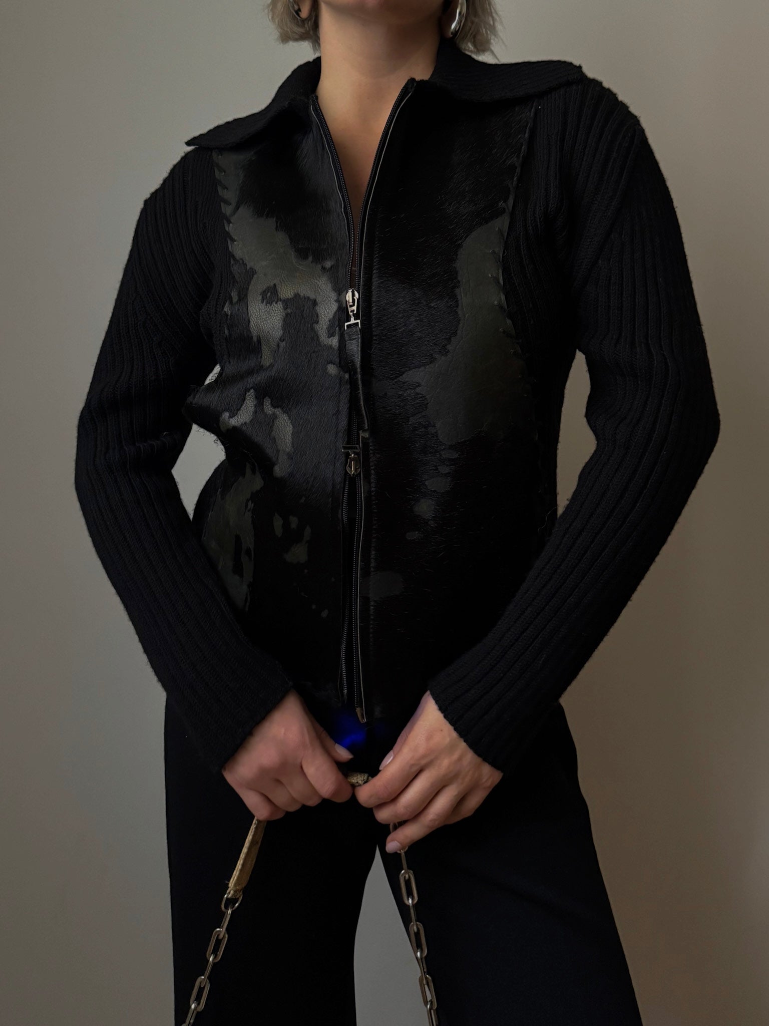 Merino wool and ponyskin cardigan