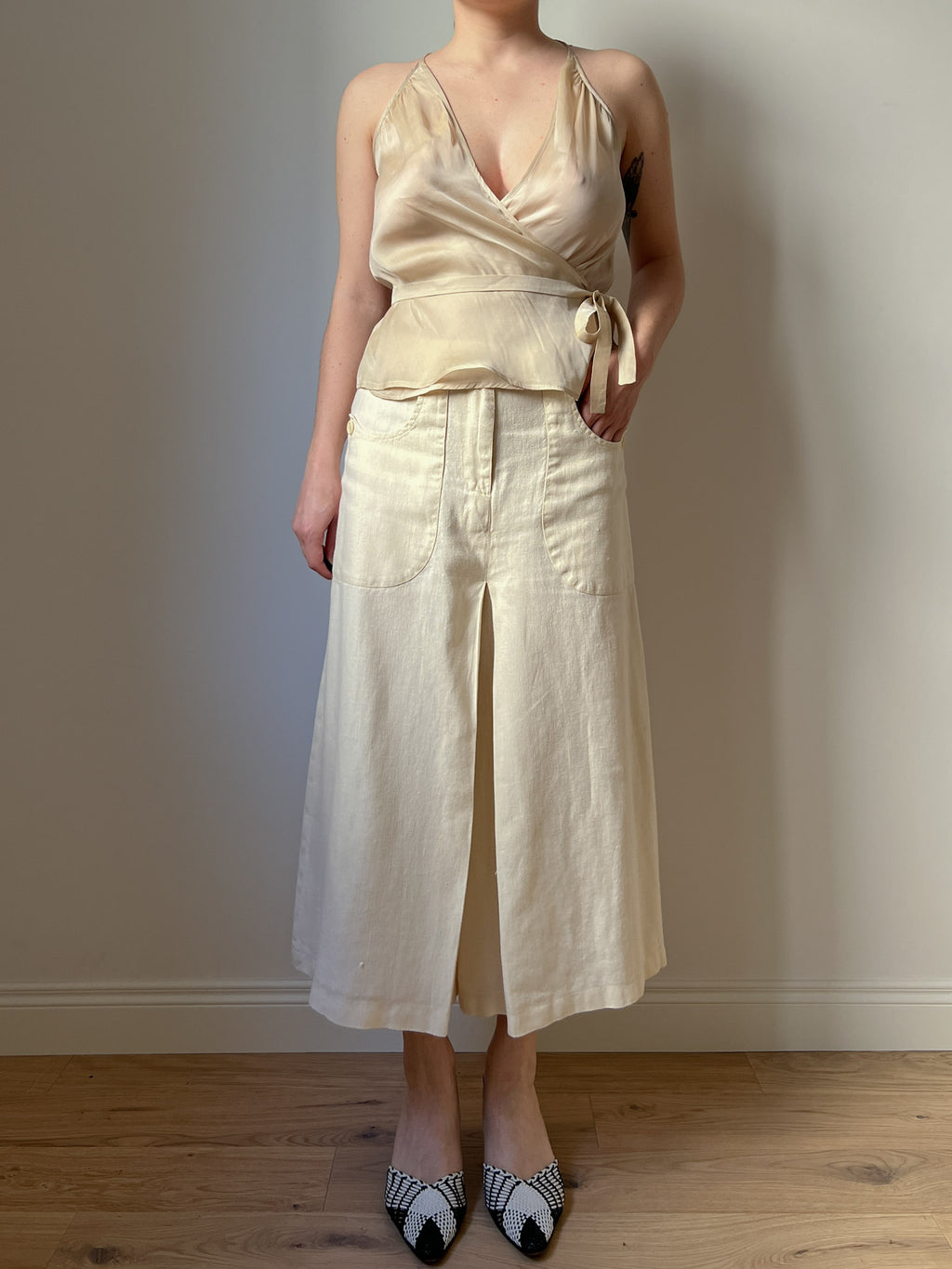 Pure linen ivory trouser skirt