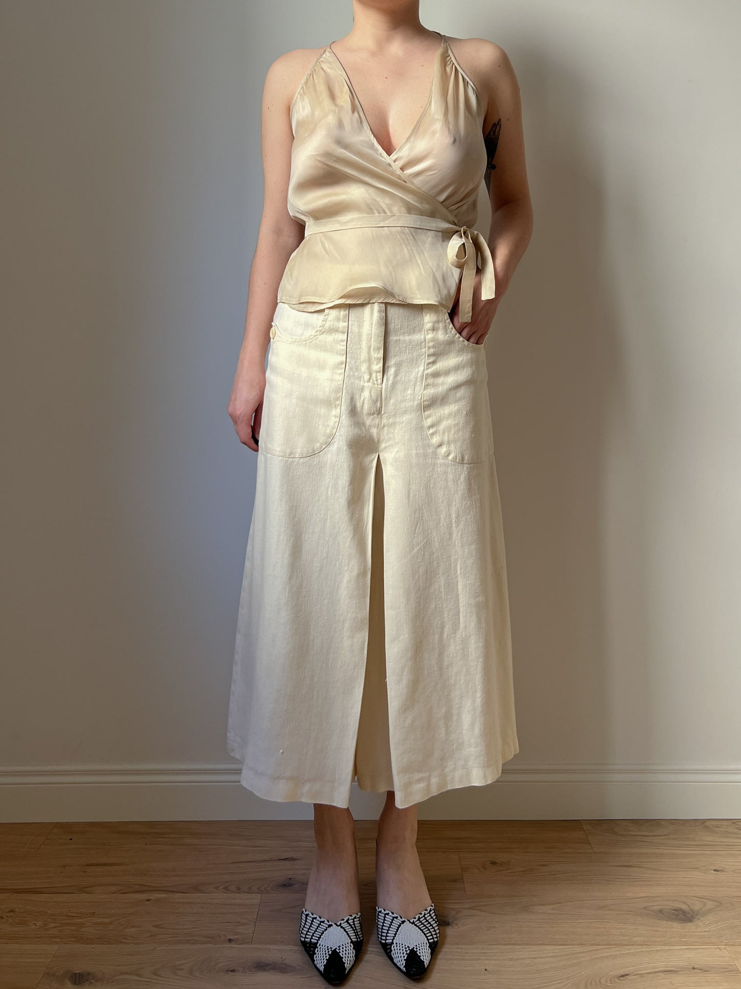 Pure linen ivory trouser skirt