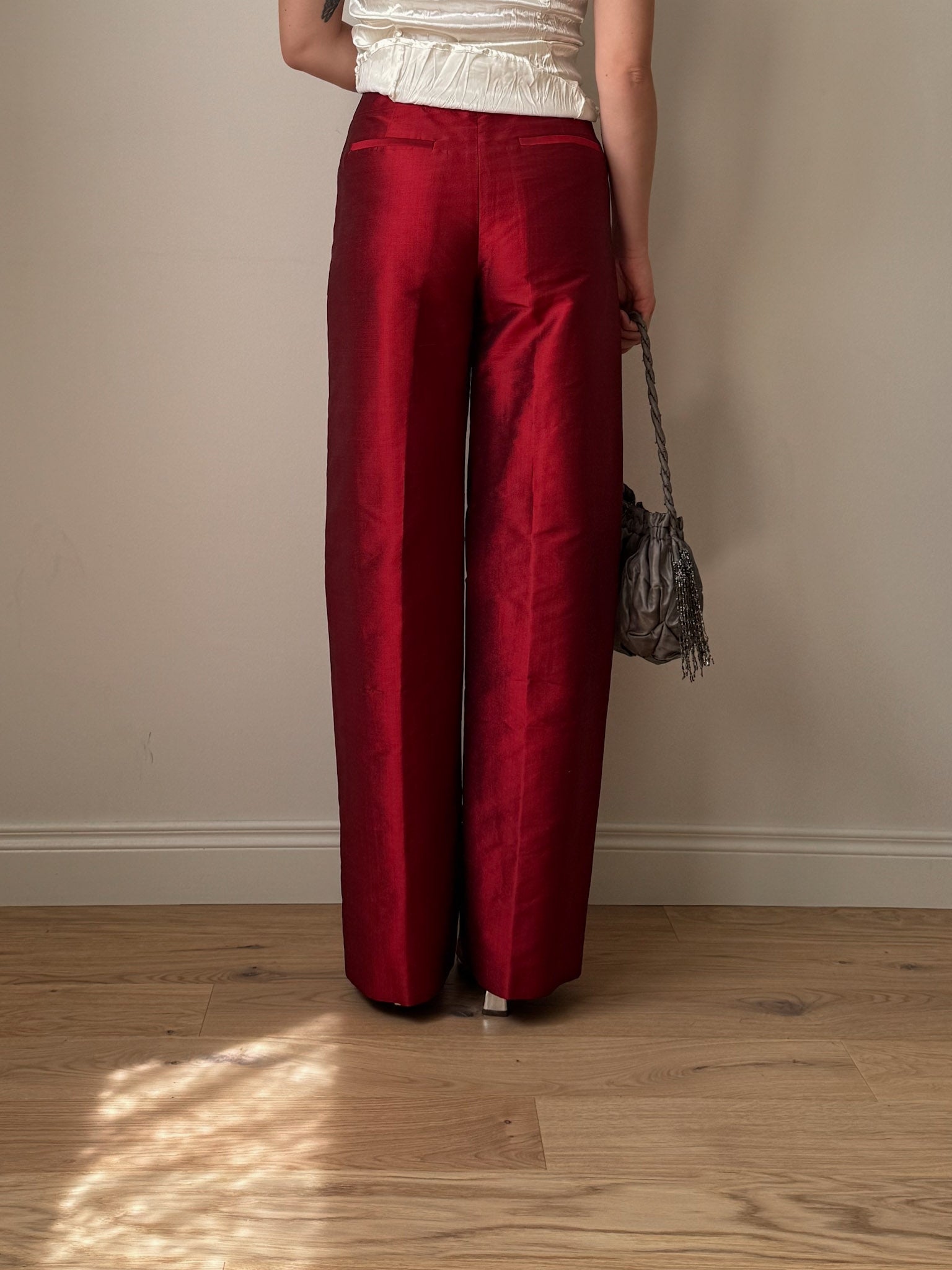 Pure silk red pants