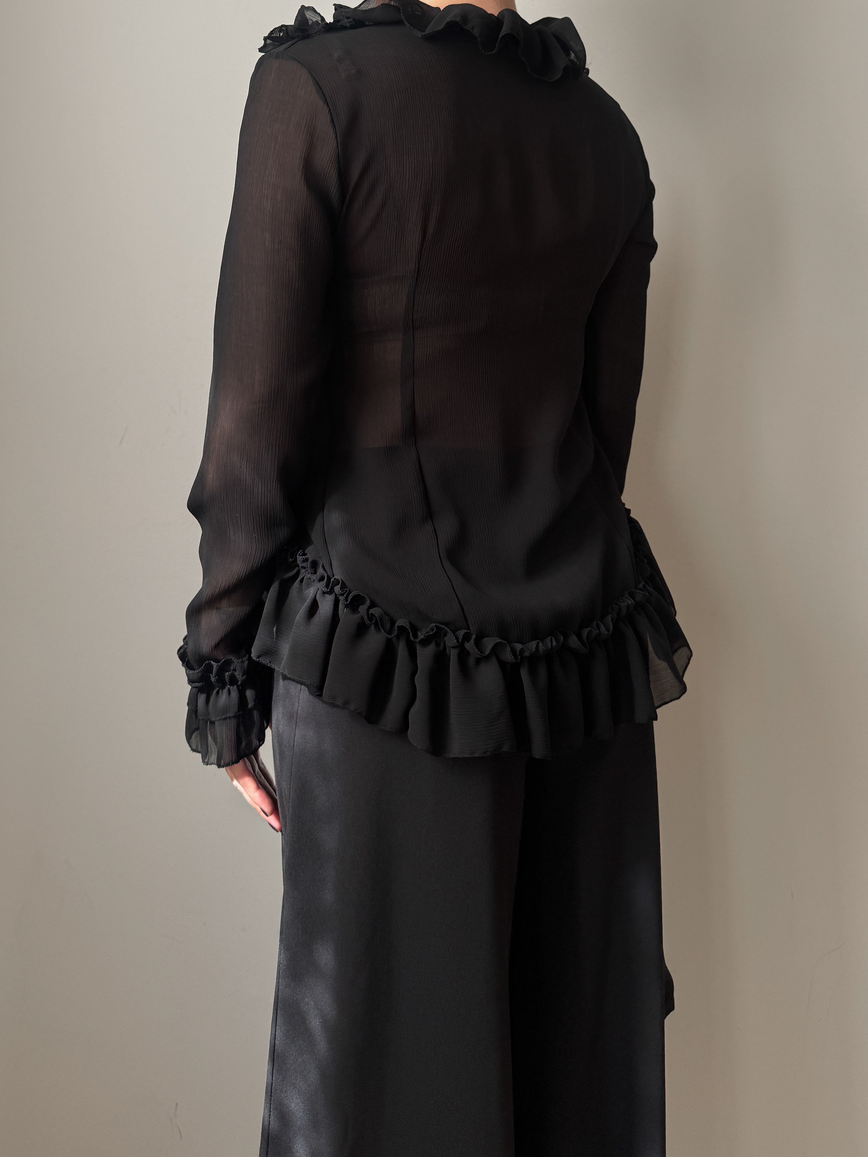 Blusa vintage in viscosa nera con rouches