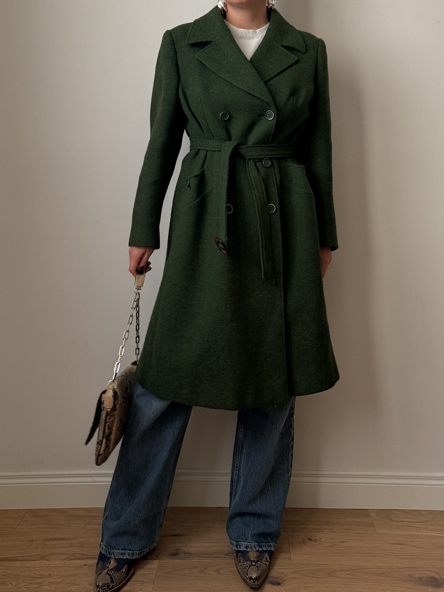Pure new wool green coat
