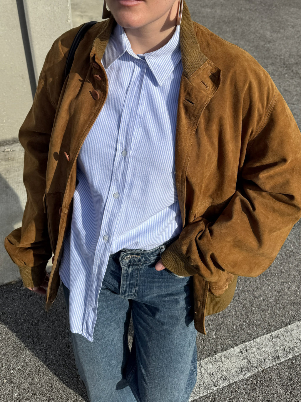 Real suede caramel bomber