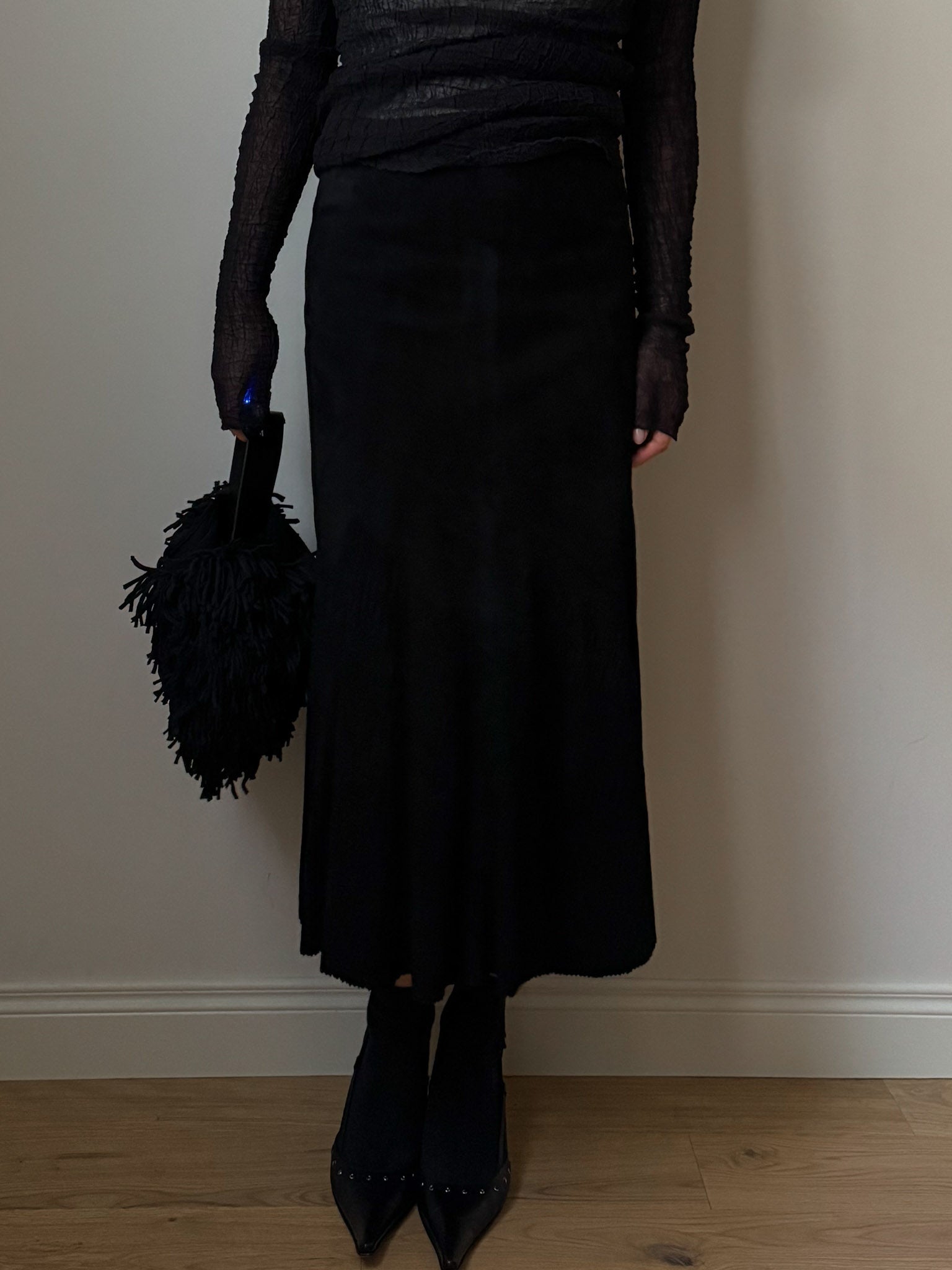 Real suede black skirt