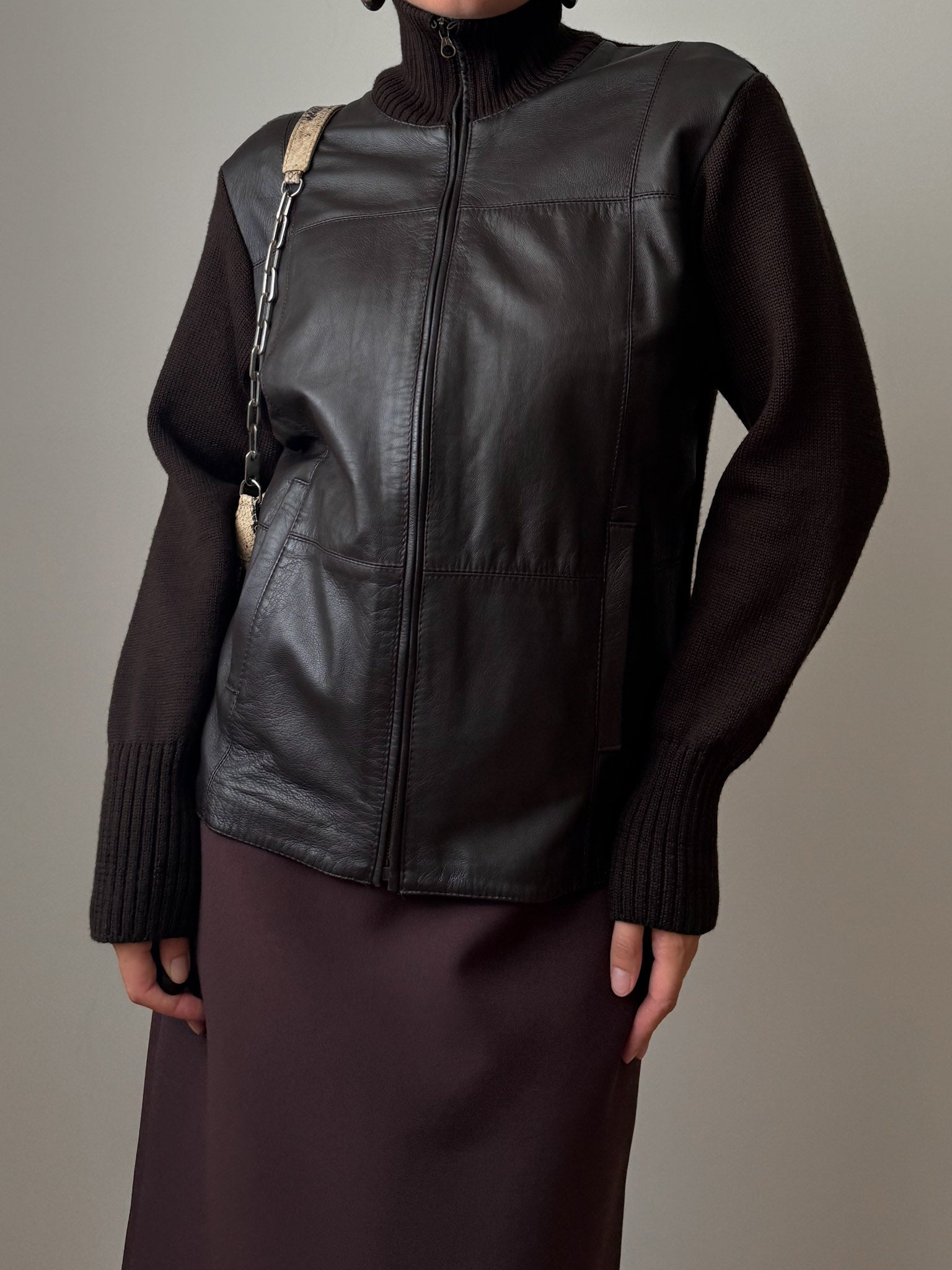 Leather and wool cafè jacket