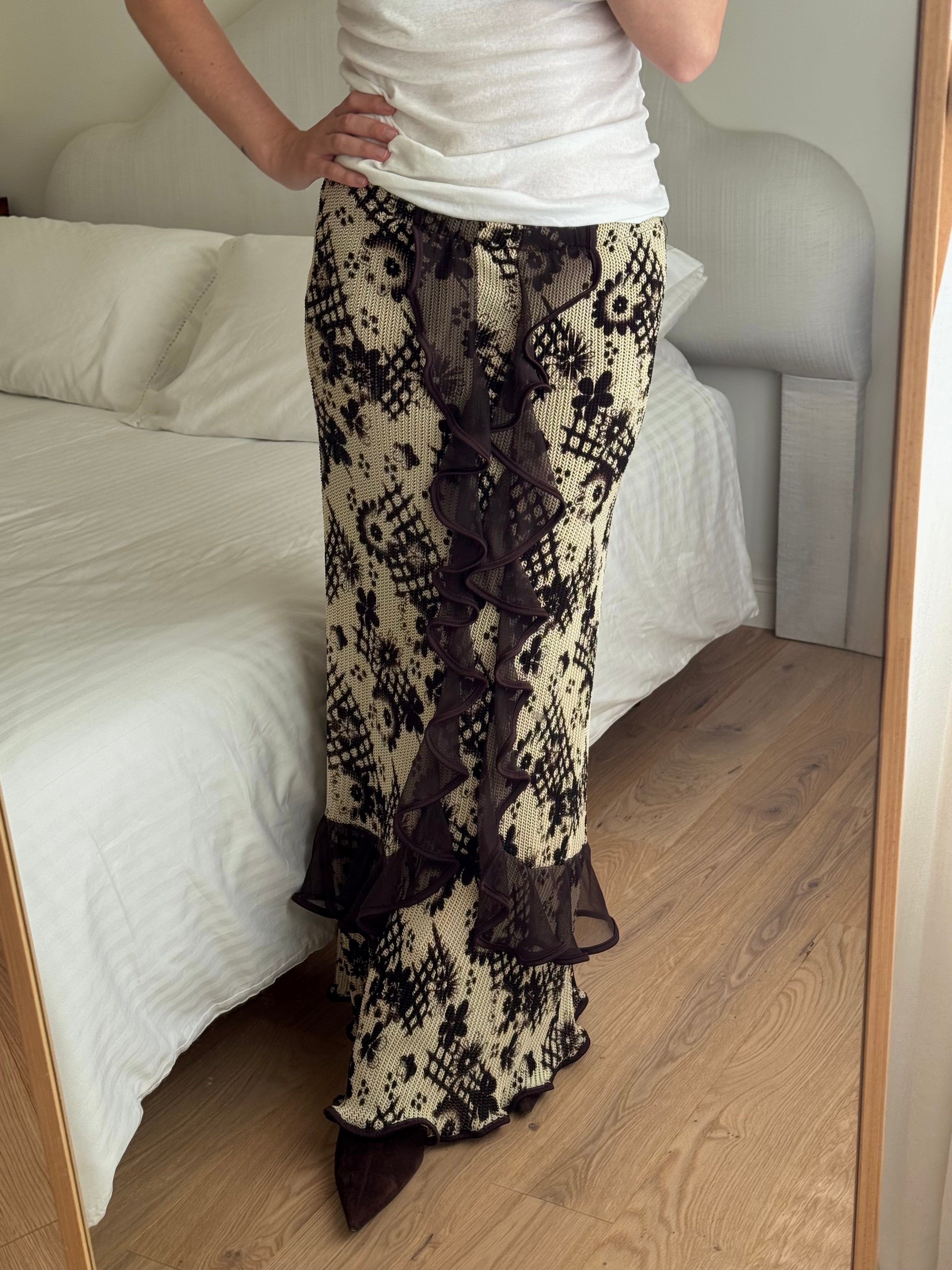 Rouches brown and sand long skirt