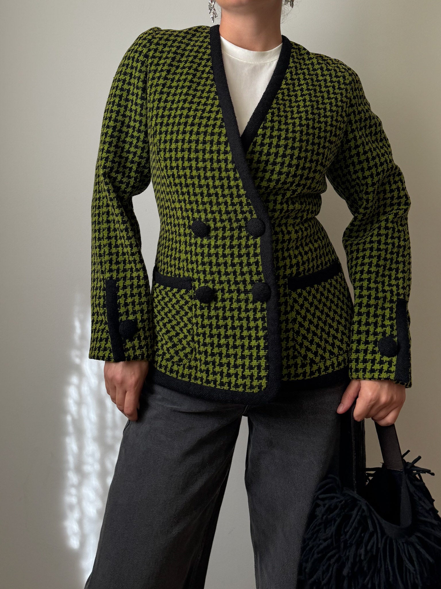 Pied de poule green and black jacket