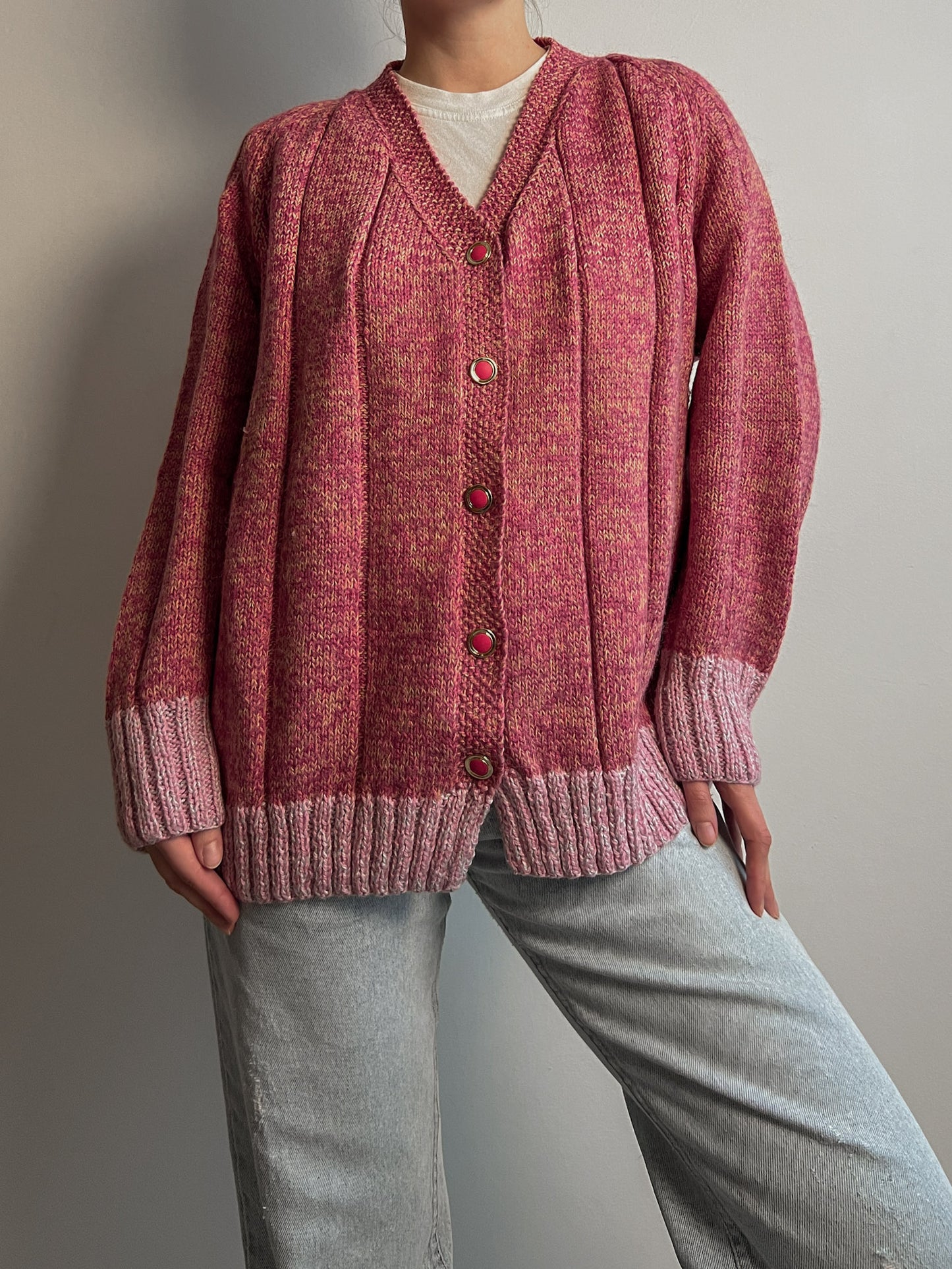 Pure wool embroidered pink cardigan