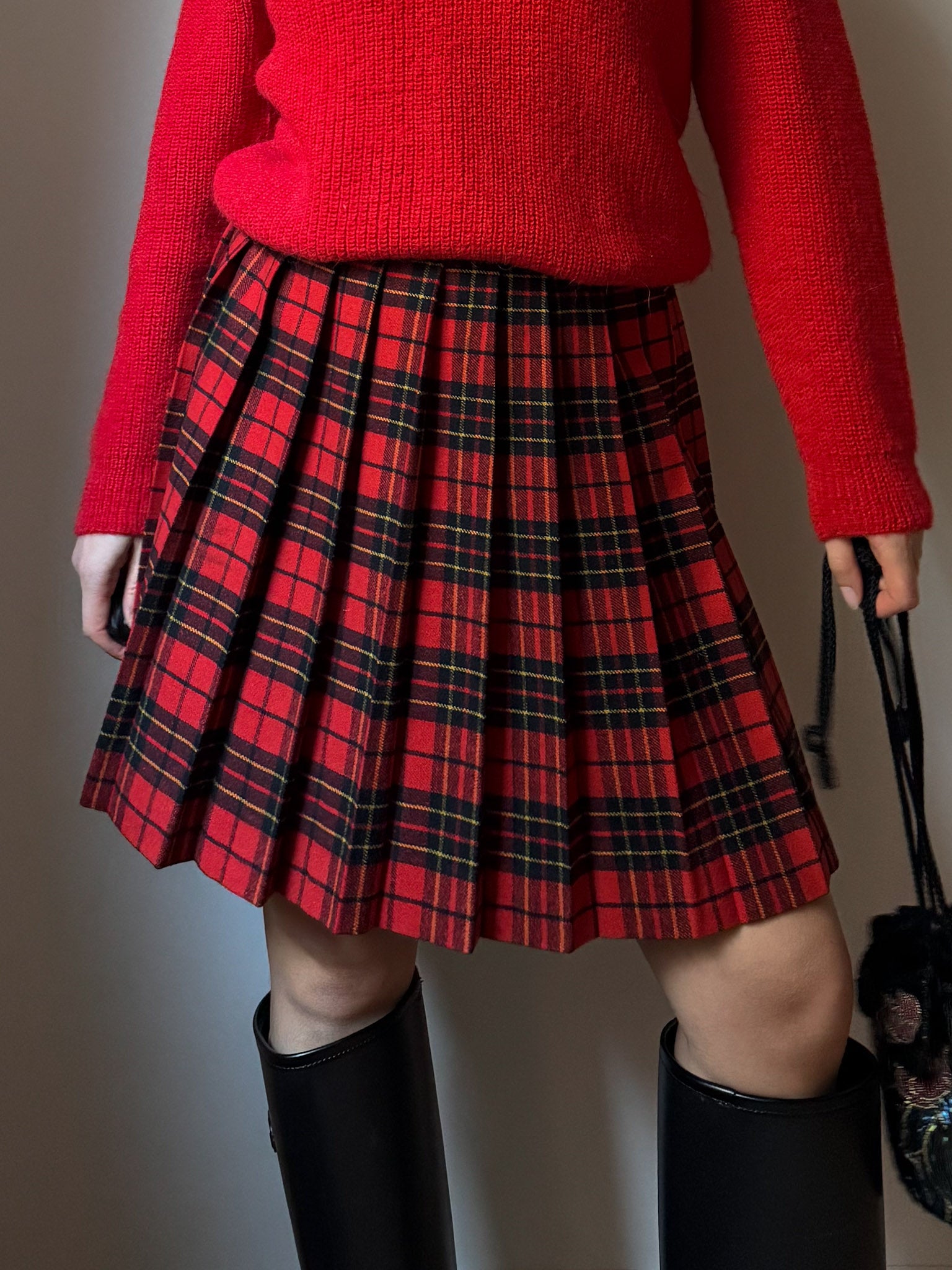Pure wool red tartan skirt