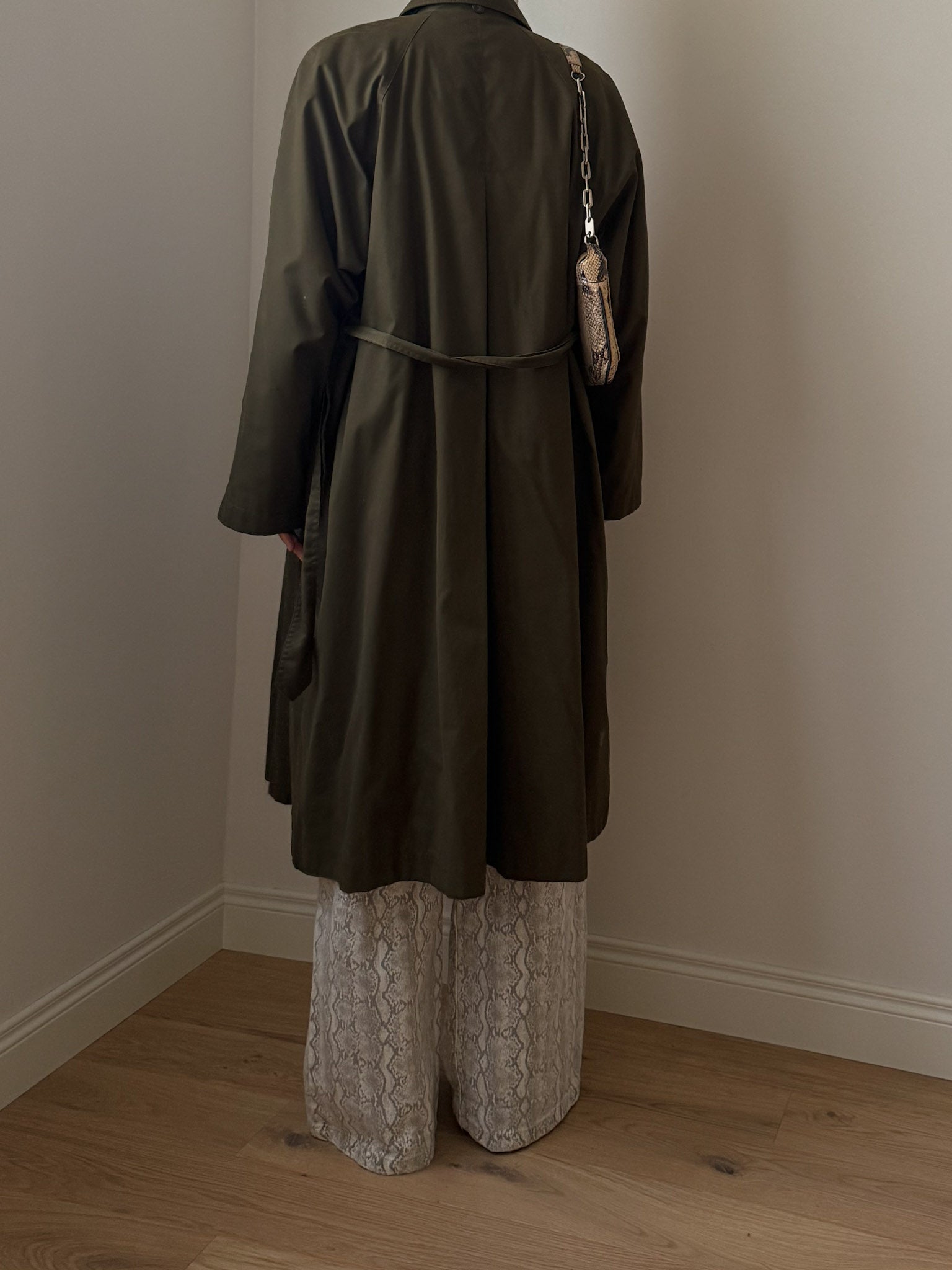Cotton kaki green long trench