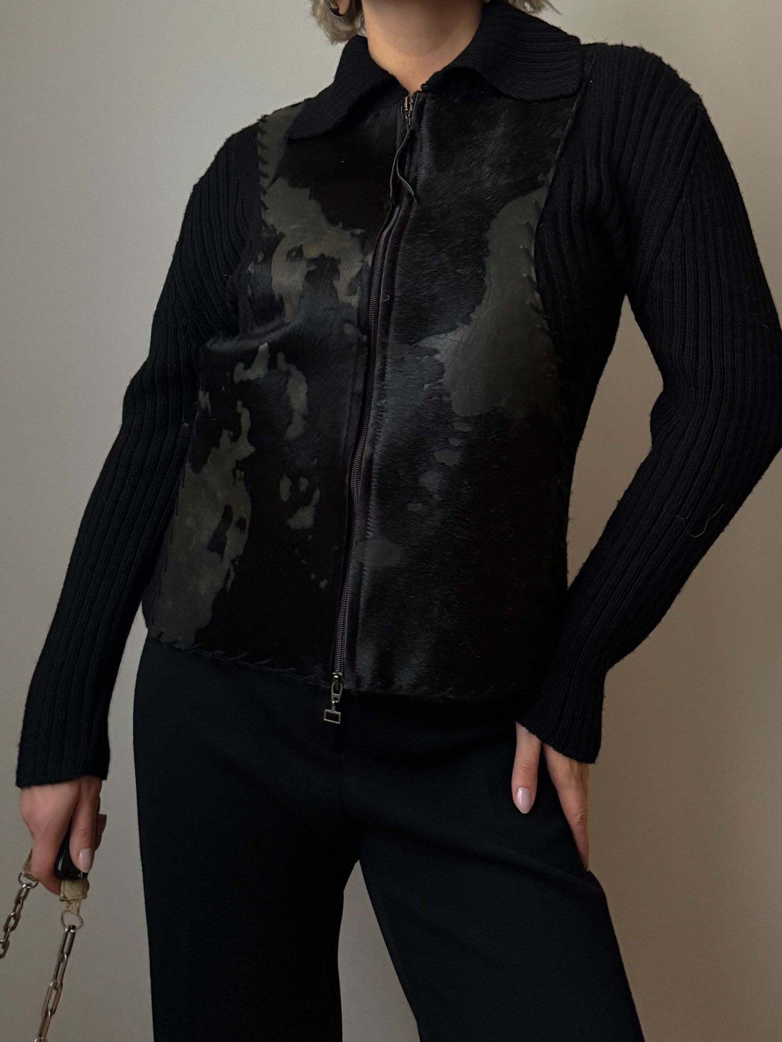 Merino wool and ponyskin cardigan