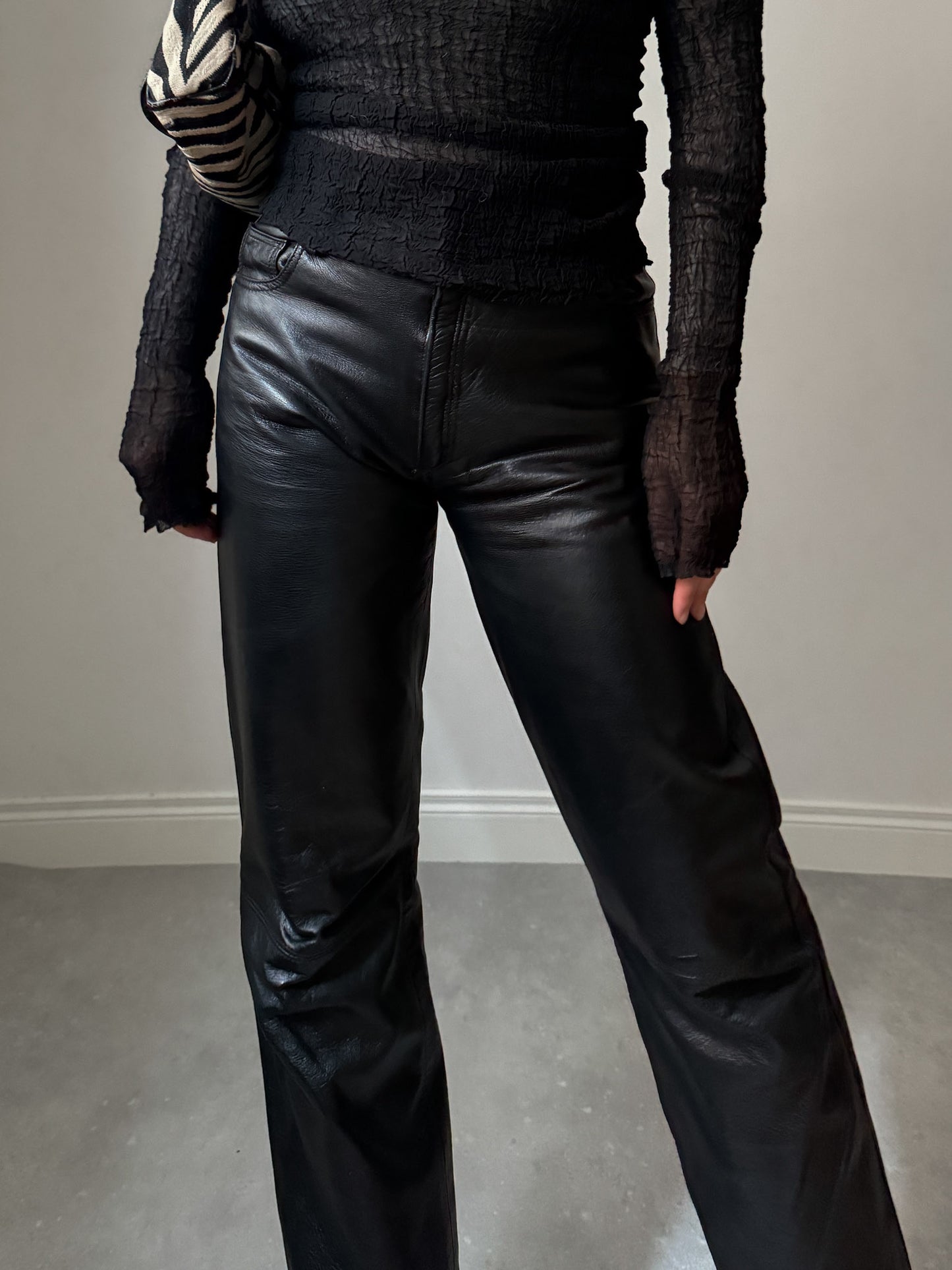 Real leather black pants