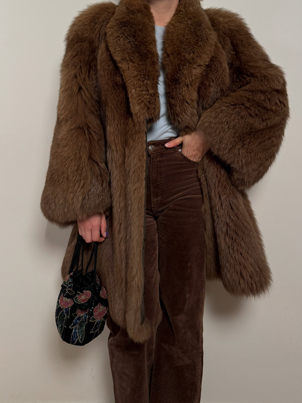 Real fur brown coat