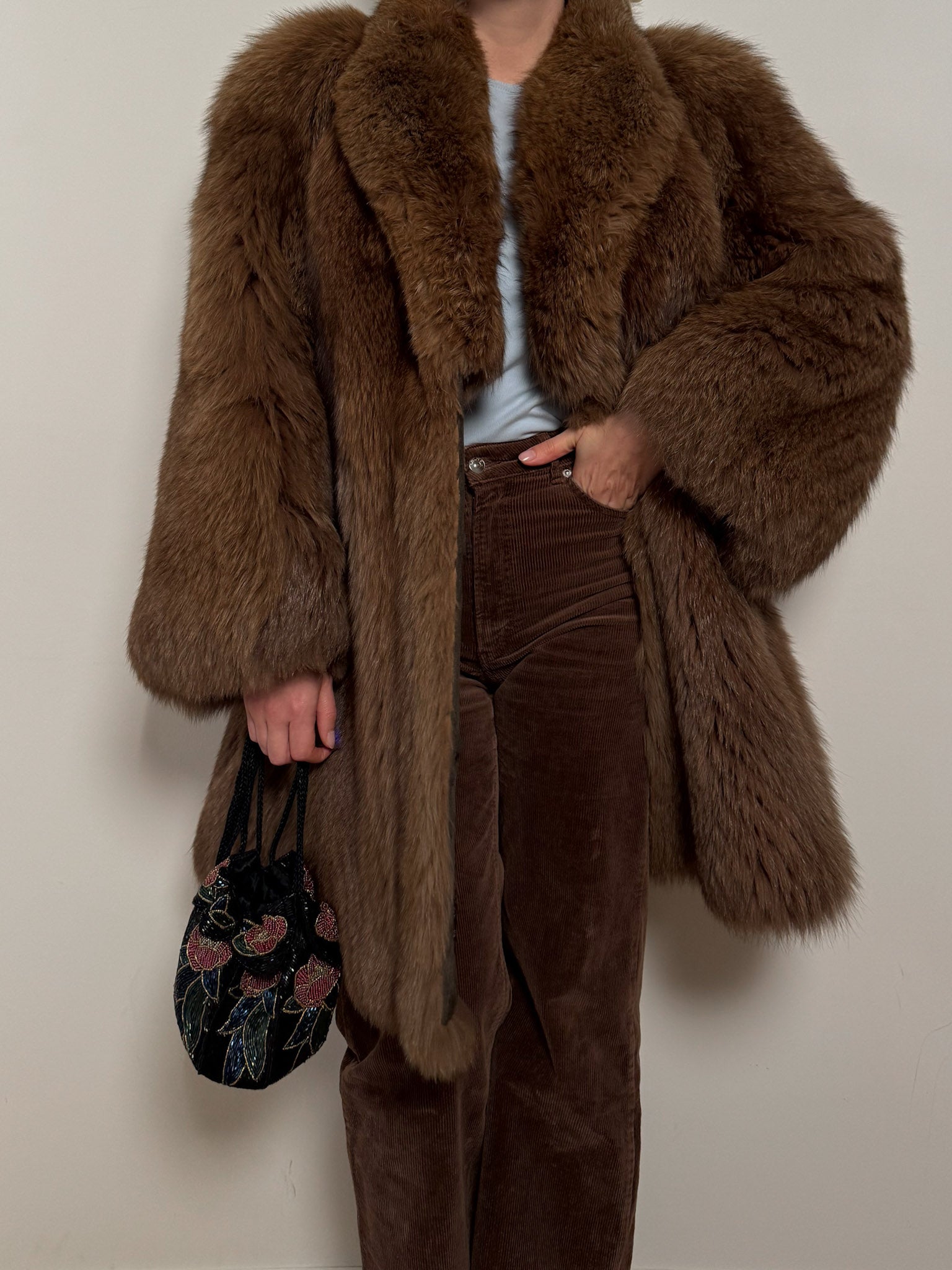 Real fur brown coat