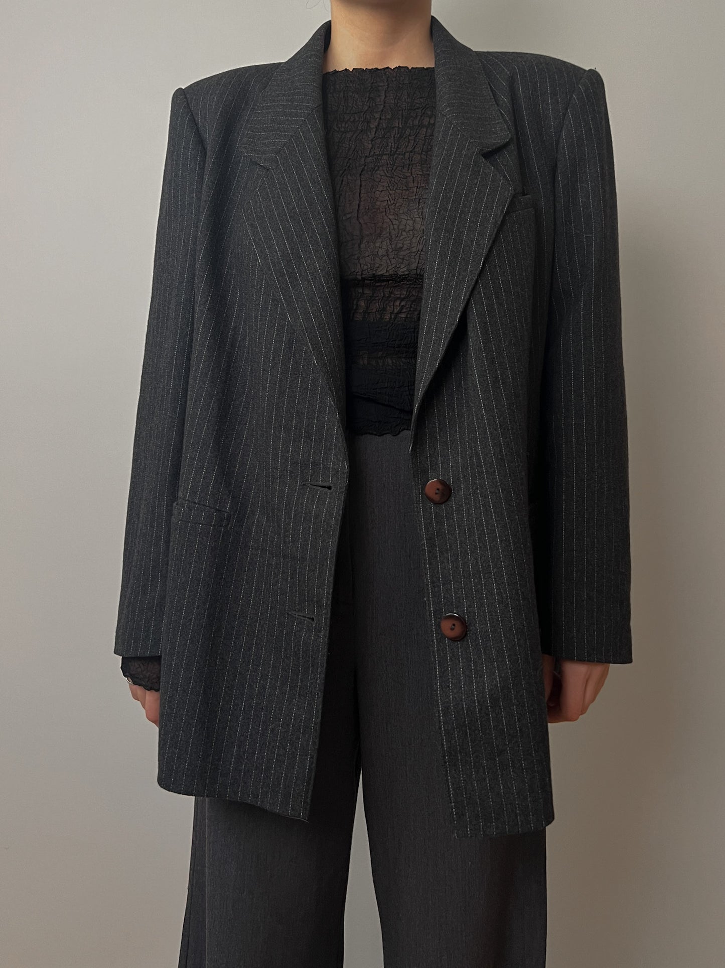 Pure wool pinstriped grey blazer