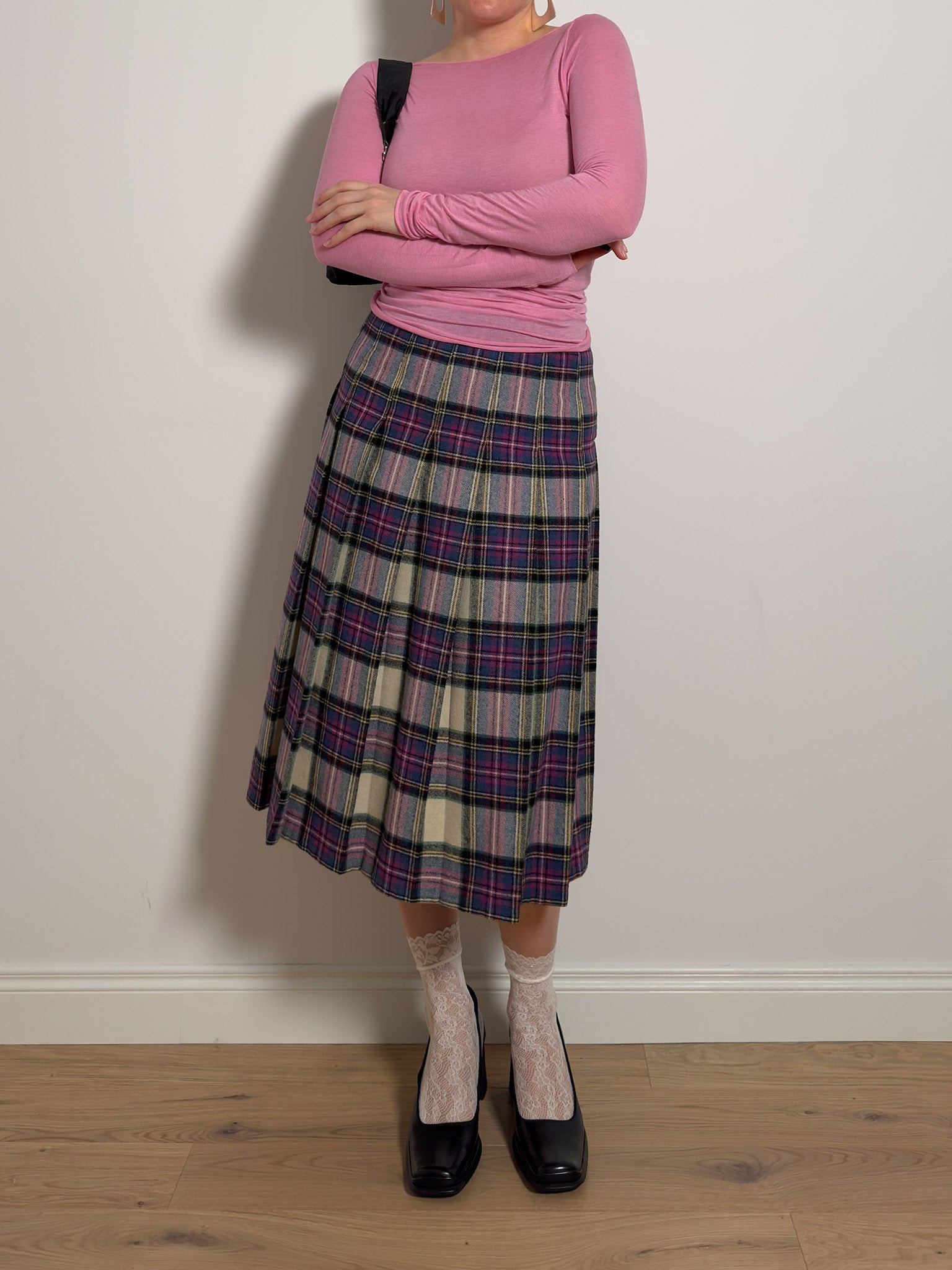 Pure wool pleated tartan skirt