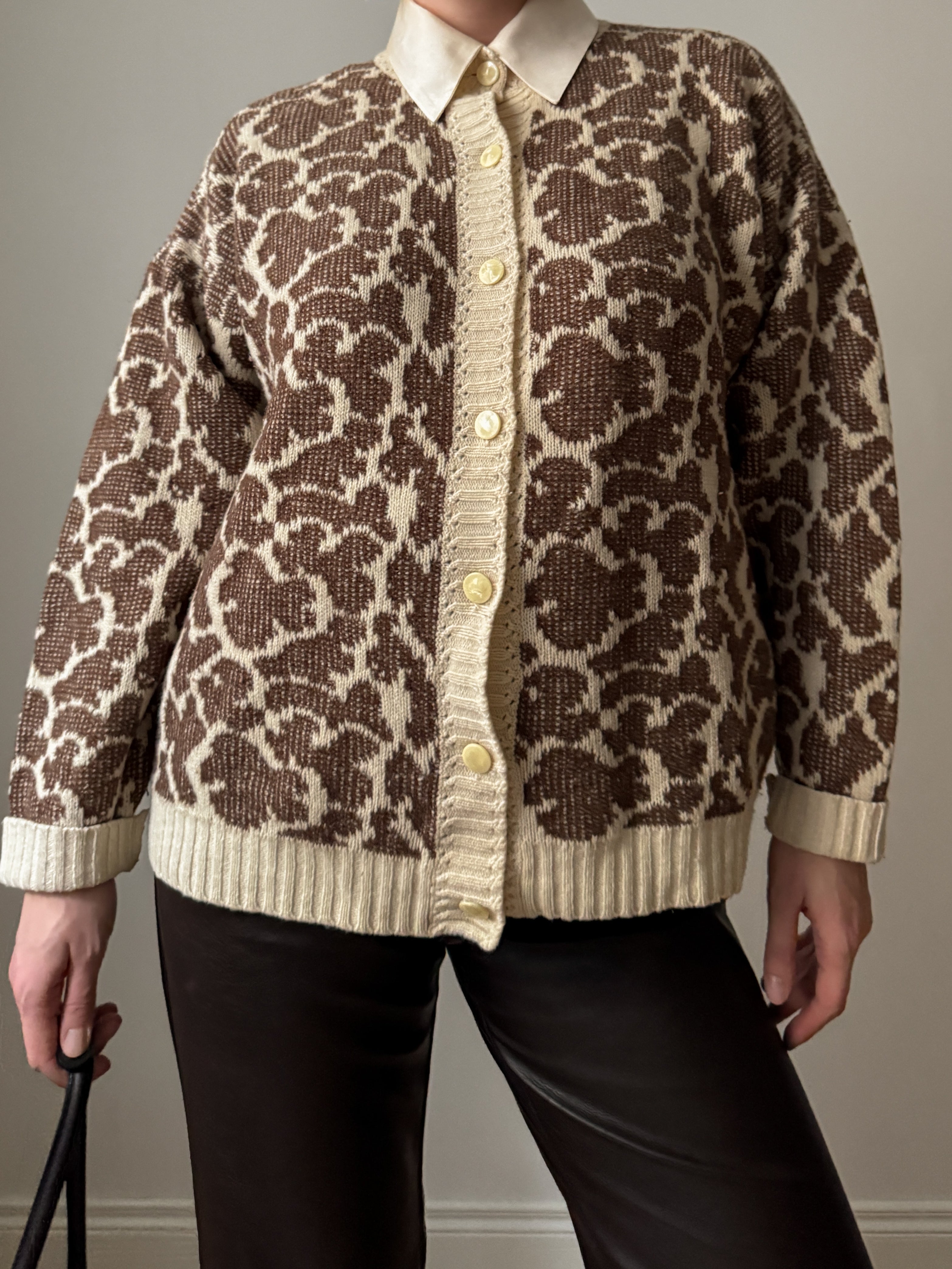 Wool blend animalier cardigan