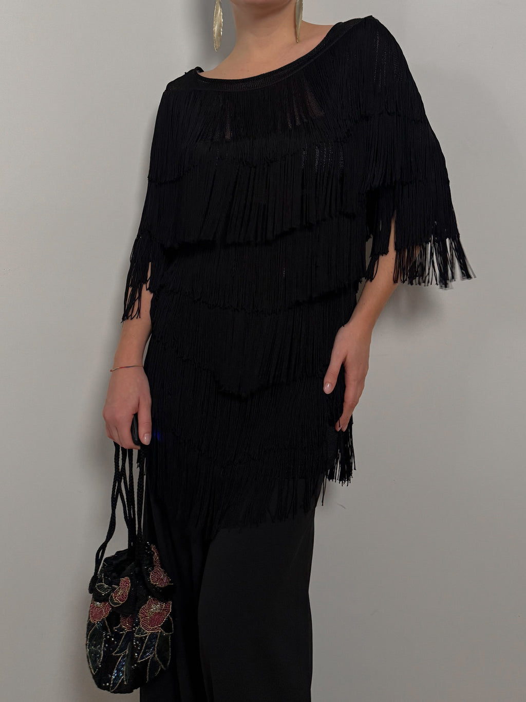 Pure viscose fringe black top