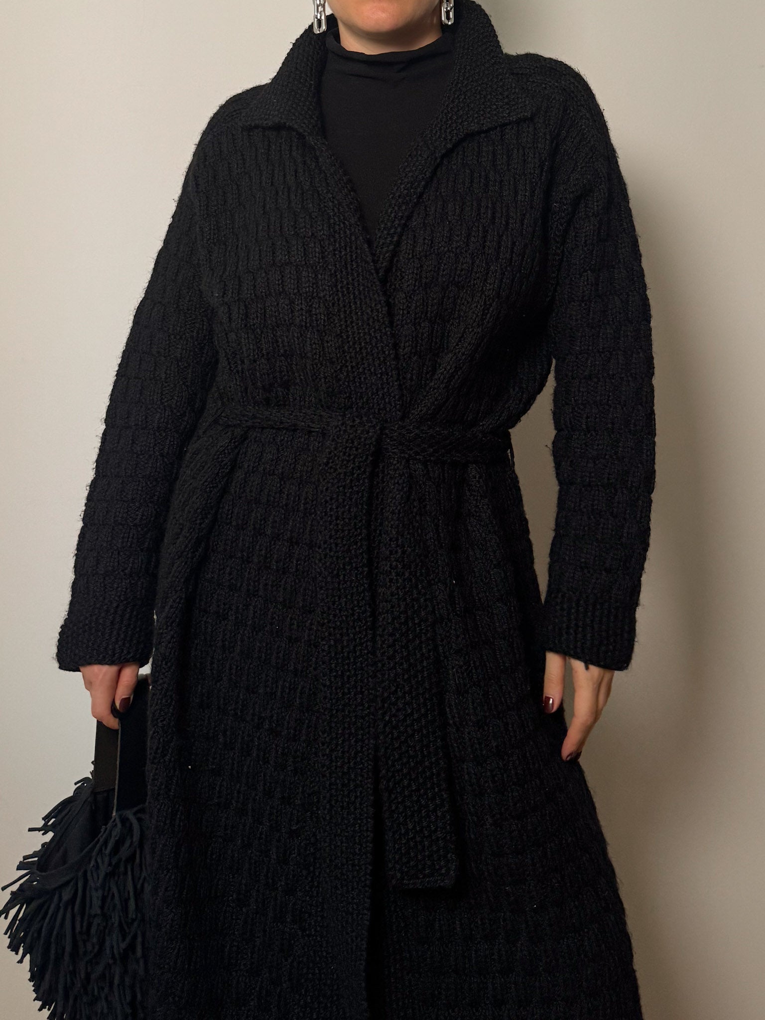 Pure wool embroidered maxi cardigan