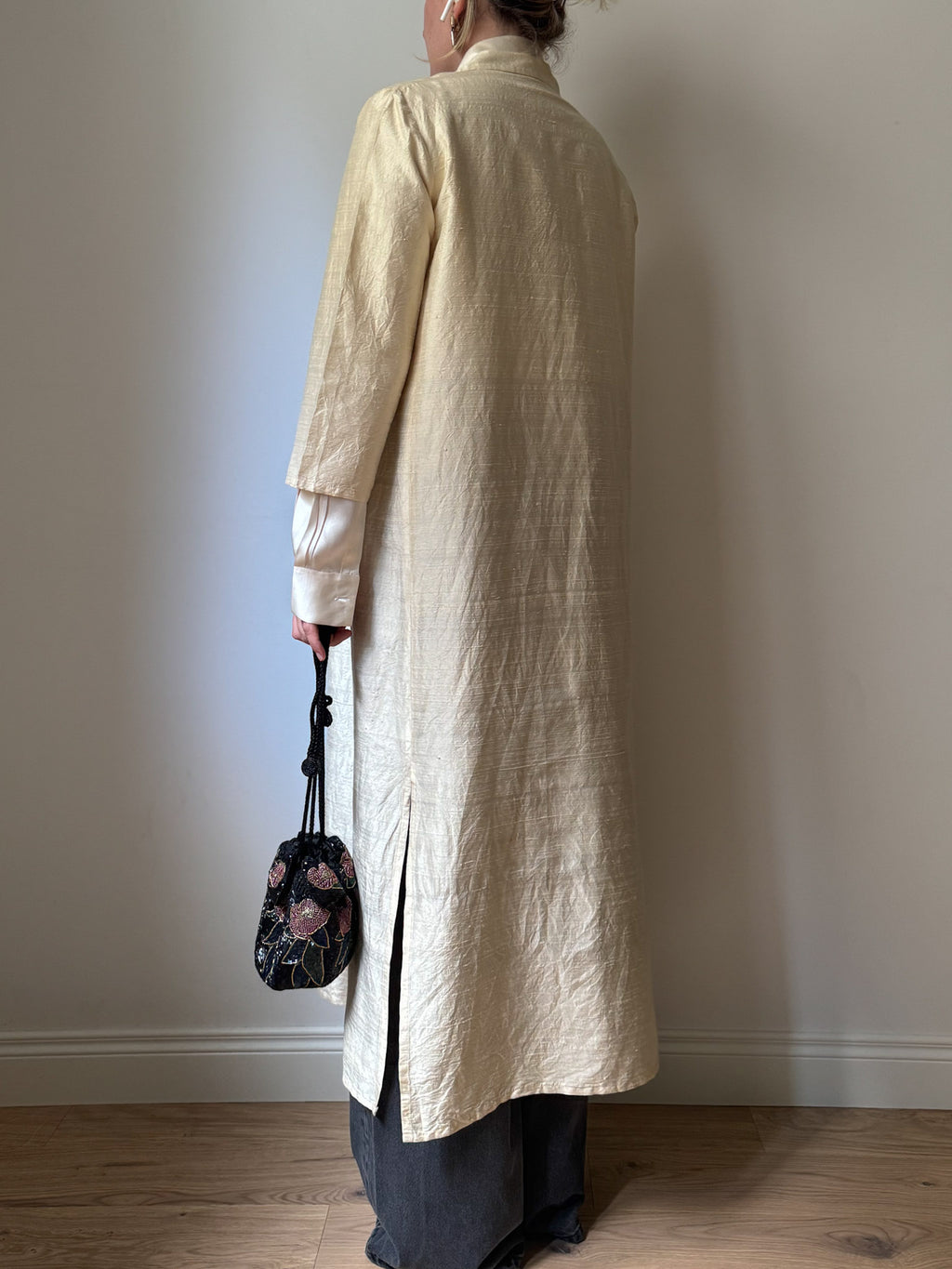 Shantung silk ivory duster