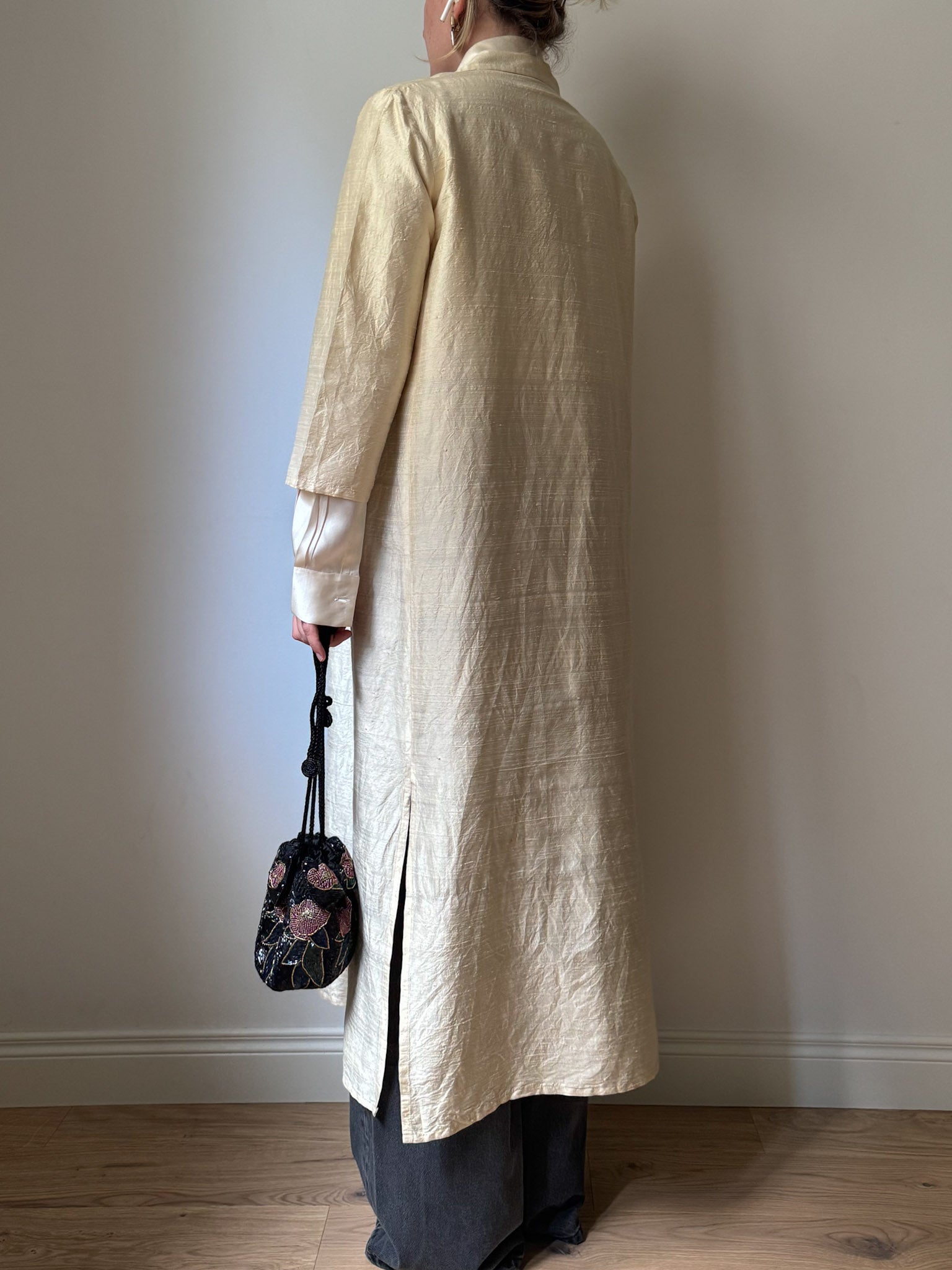 Shantung silk ivory duster