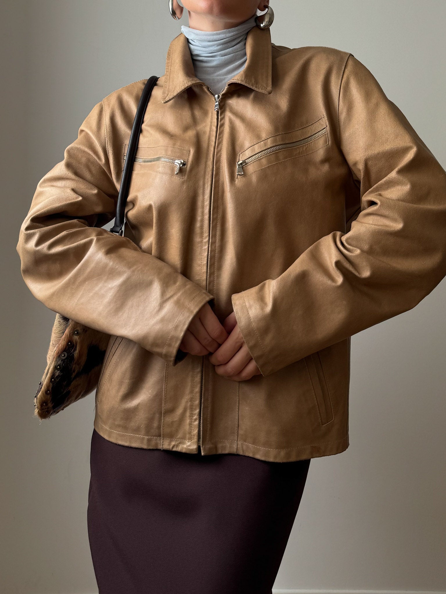 Real leather beige jacket