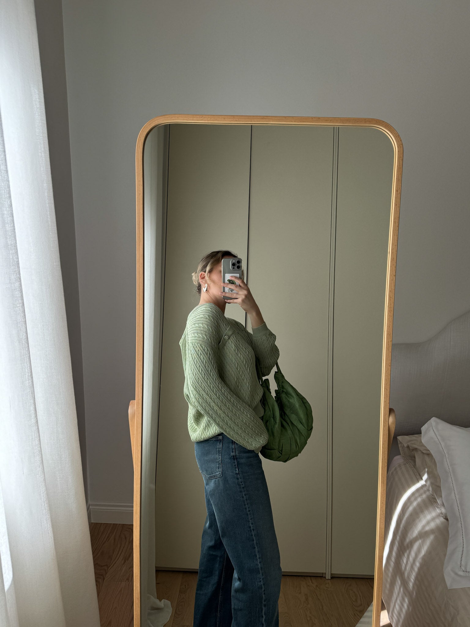 Cotton and viscose green cardigan