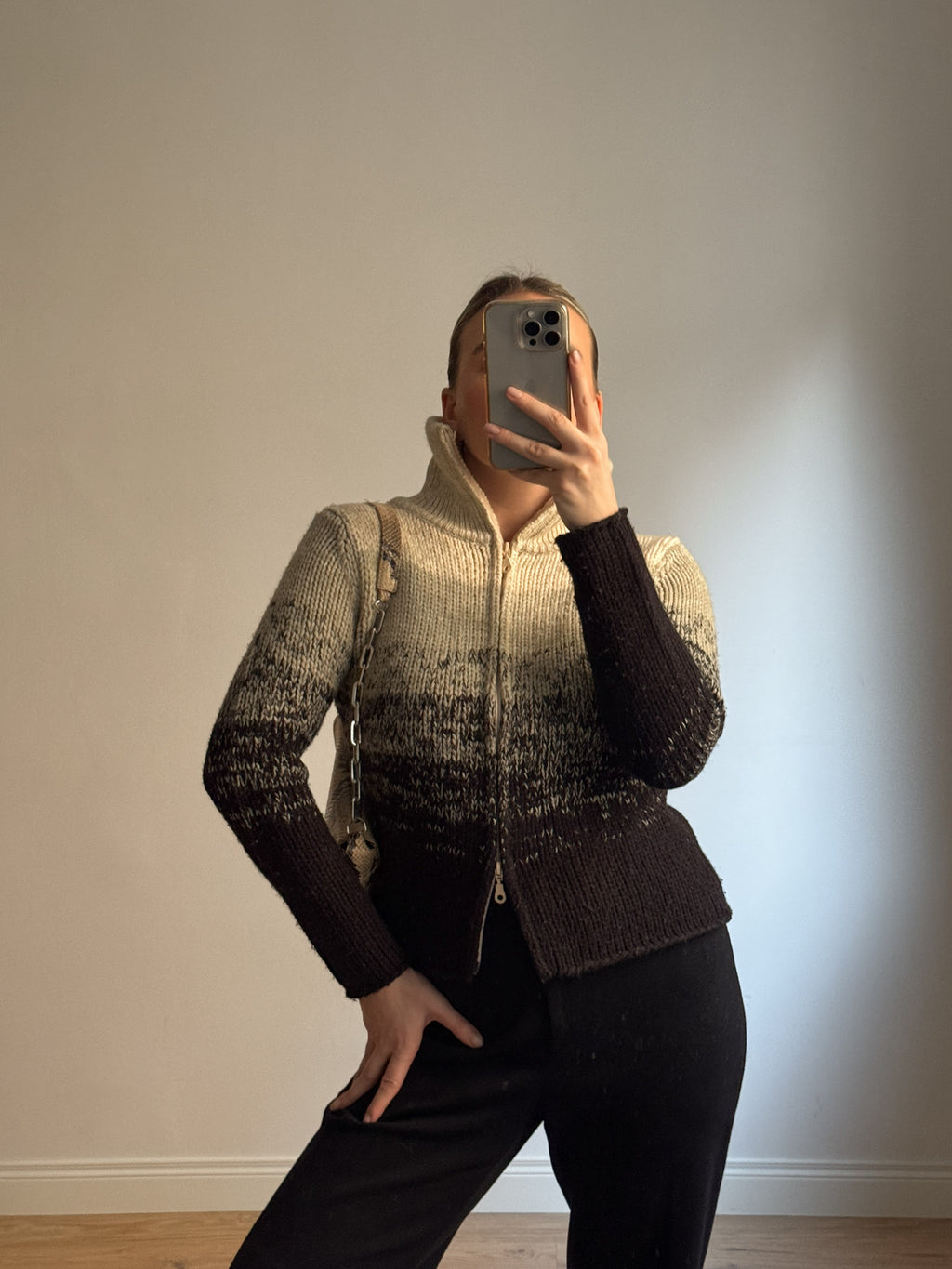 Wool beige and black cardigan
