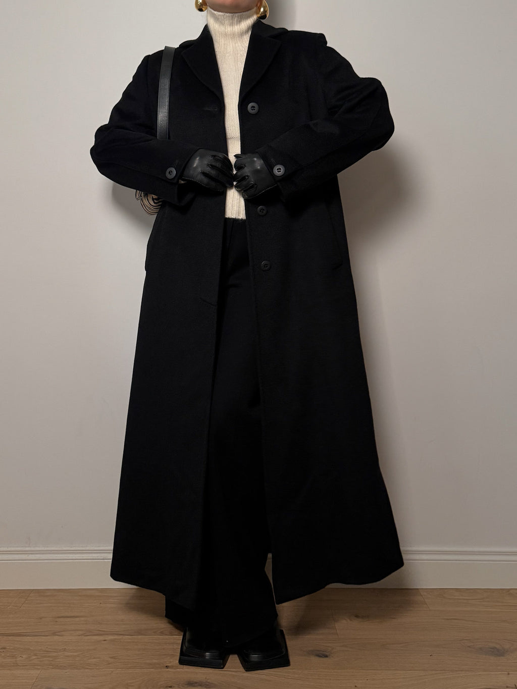 Pure camel hair black long coat