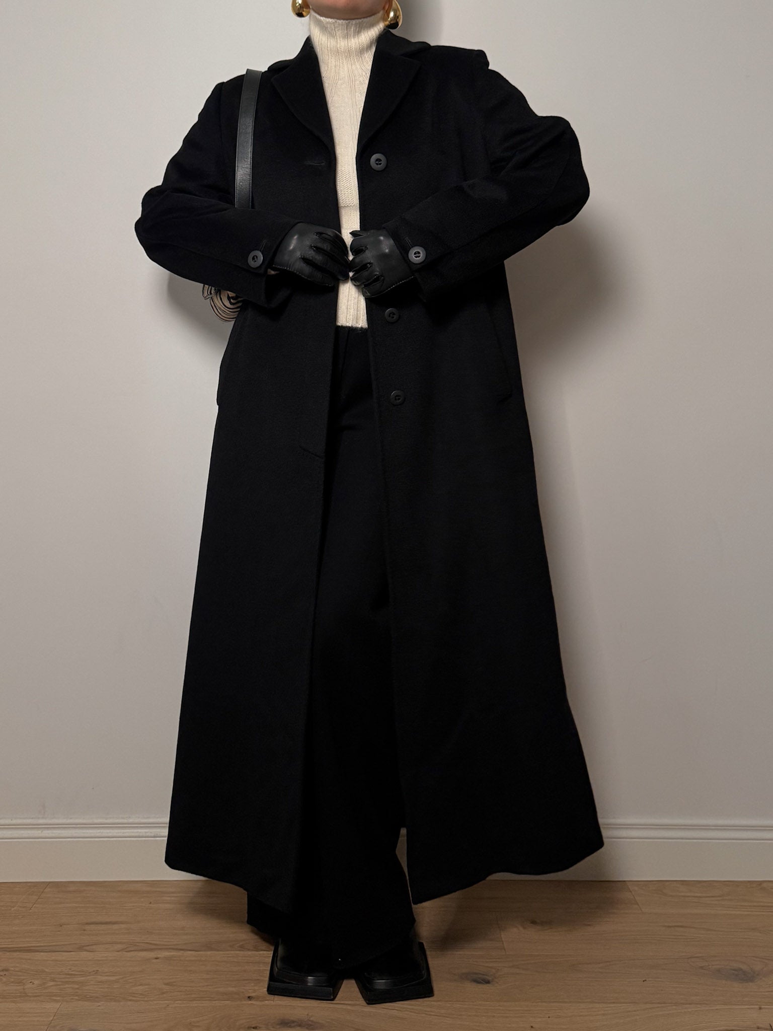 Pure camel hair black long coat